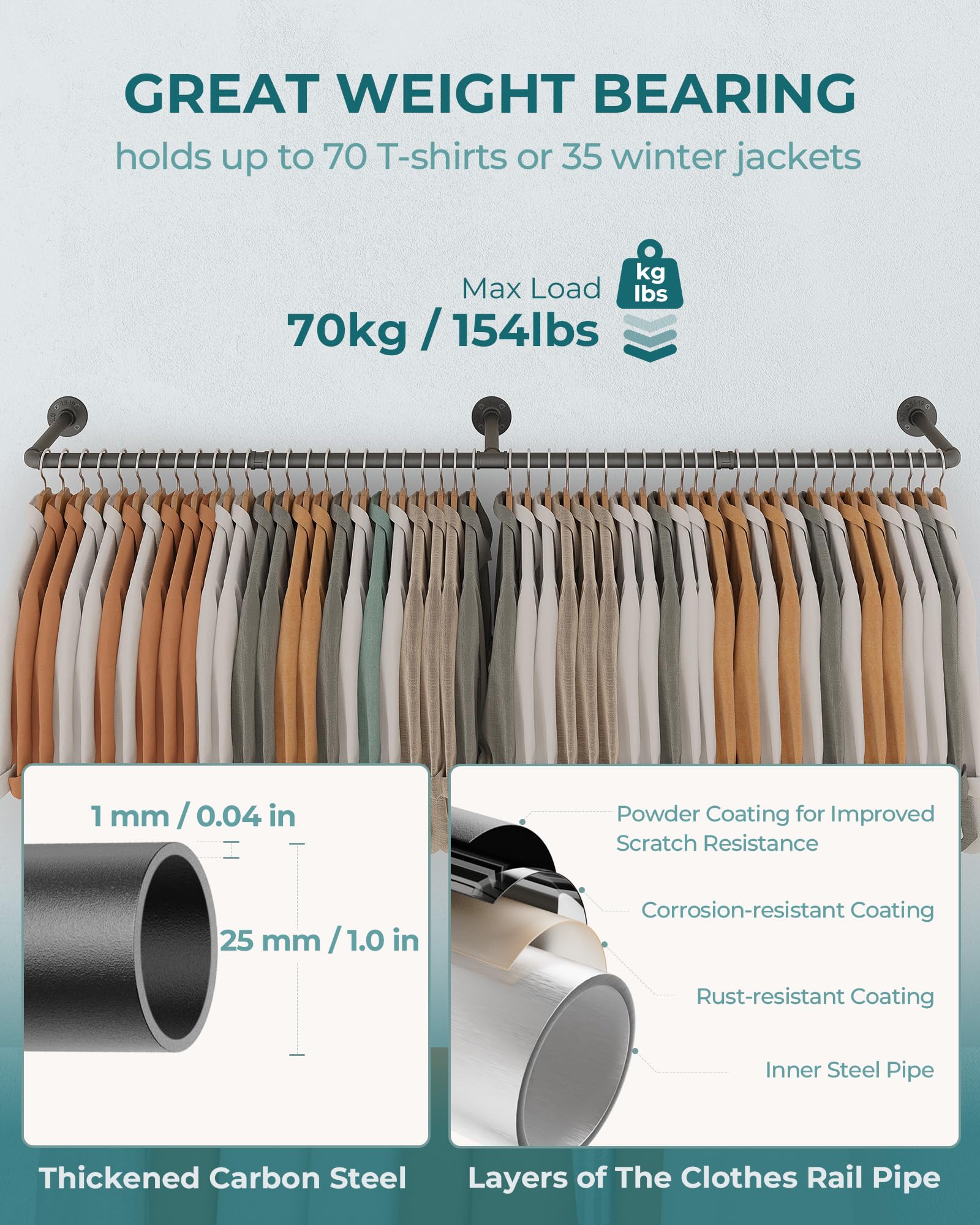 OROPY rack loaded with clothes demonstrating large-capacity benefit