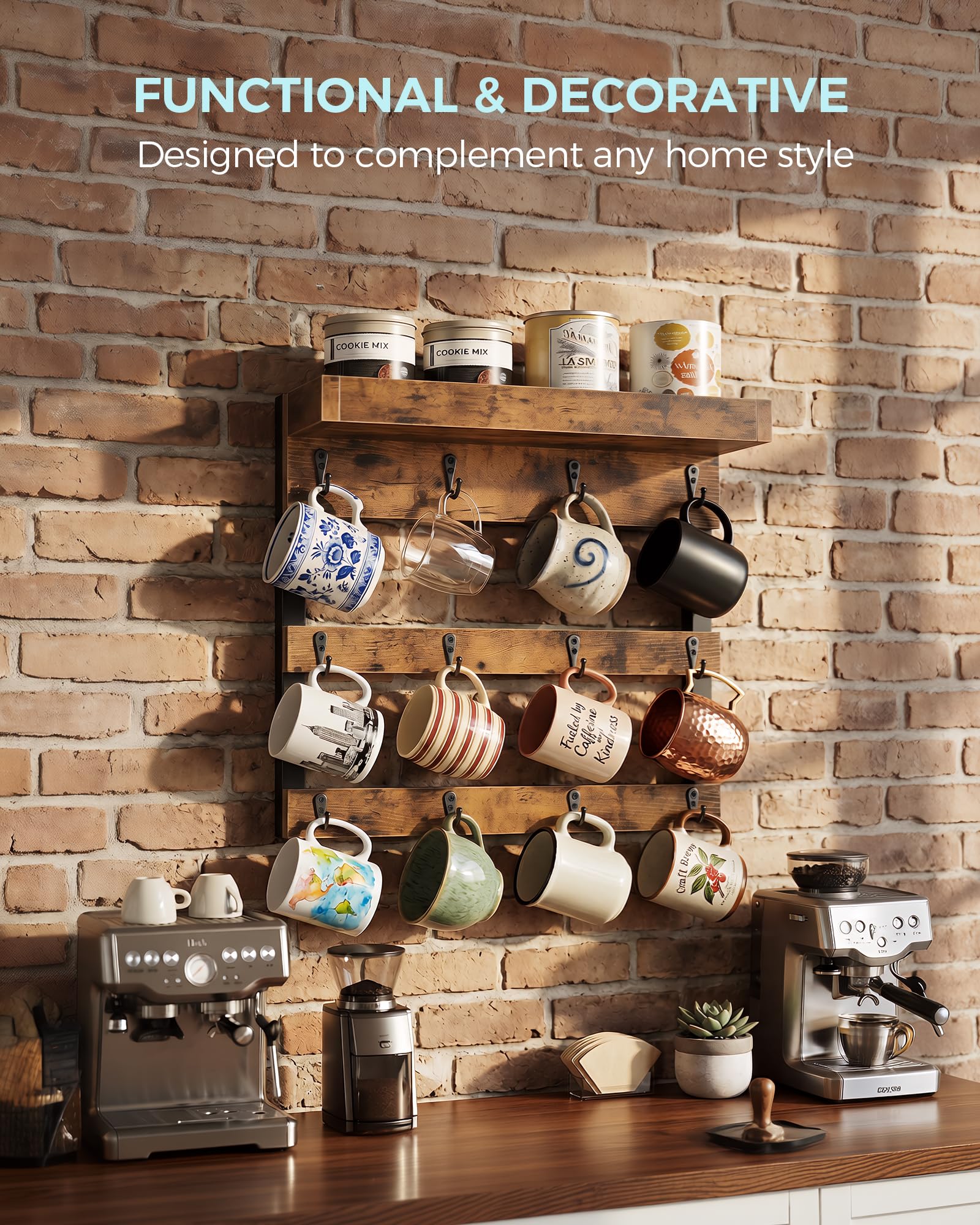 OROPY rack mounted on kitchen wall showing space-saving display and tidy countertops