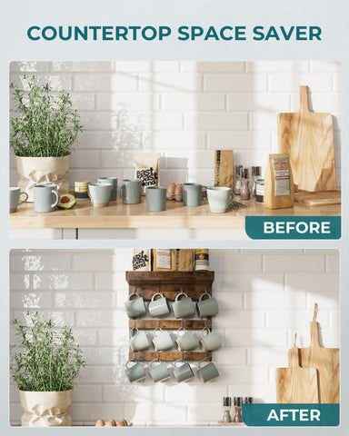 OROPY lifestyle coffee station showing rack enhancing decor and keeping mugs accessible