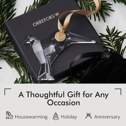 Orrefors Homage Dove packaged gift box ready for giving and safe storage