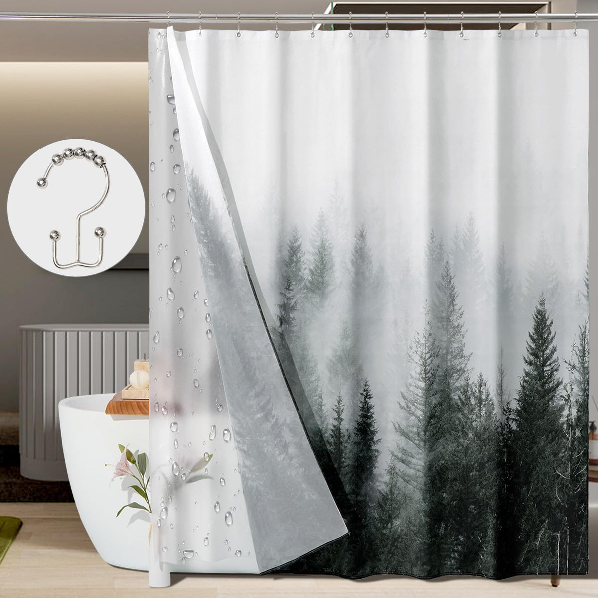 ORTIGIA front view misty forest curtain adds calm and style