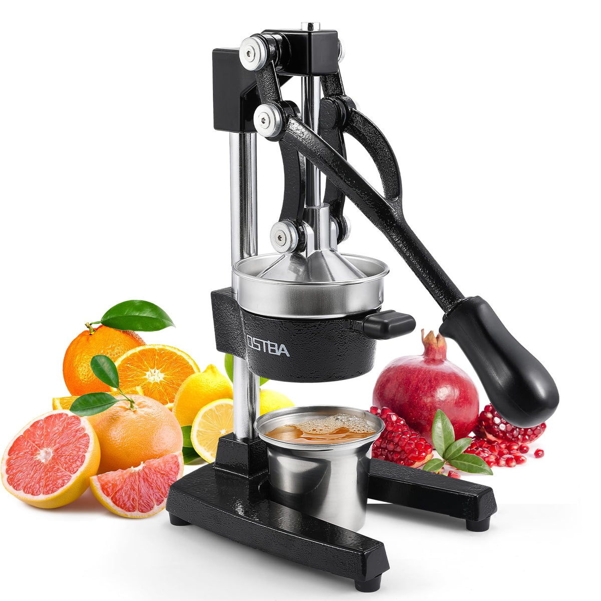 OSTBA front view showing cast iron juicer stability and durable build