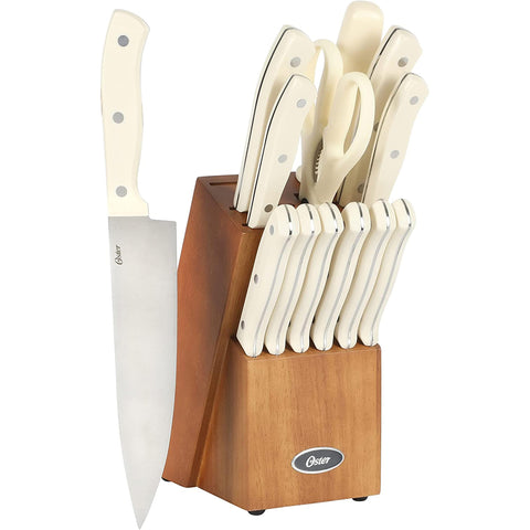 Oster front view of full 14-piece set showing organized block and knives for easy access