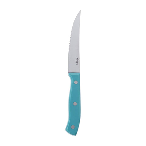 Oster steak knives arranged at table highlighting easy slicing benefit