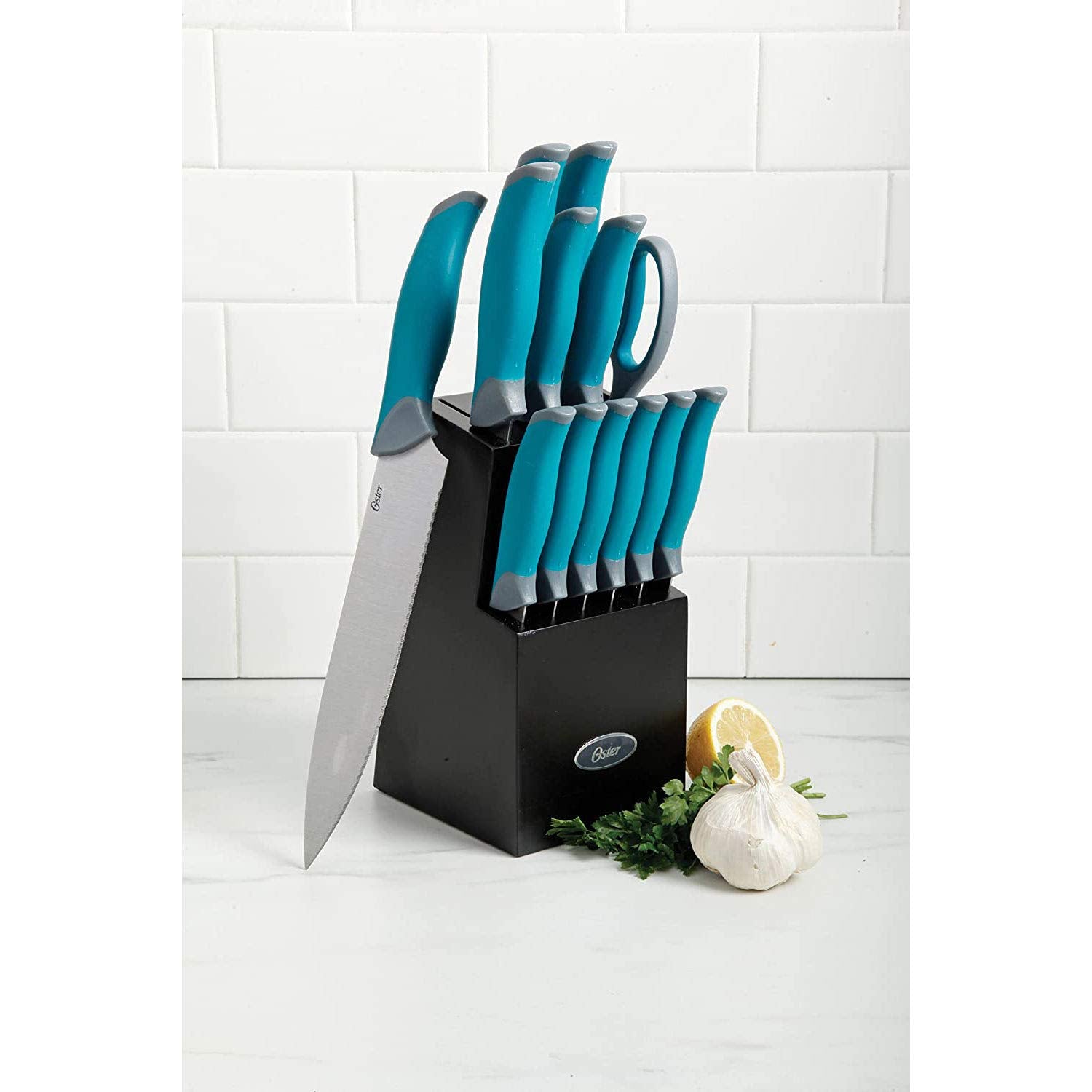 Oster knife slicing roast in kitchen demonstrating precise cutting performance