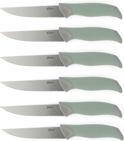 Oster chef knife in use chopping vegetables to show precise, even slicing performance