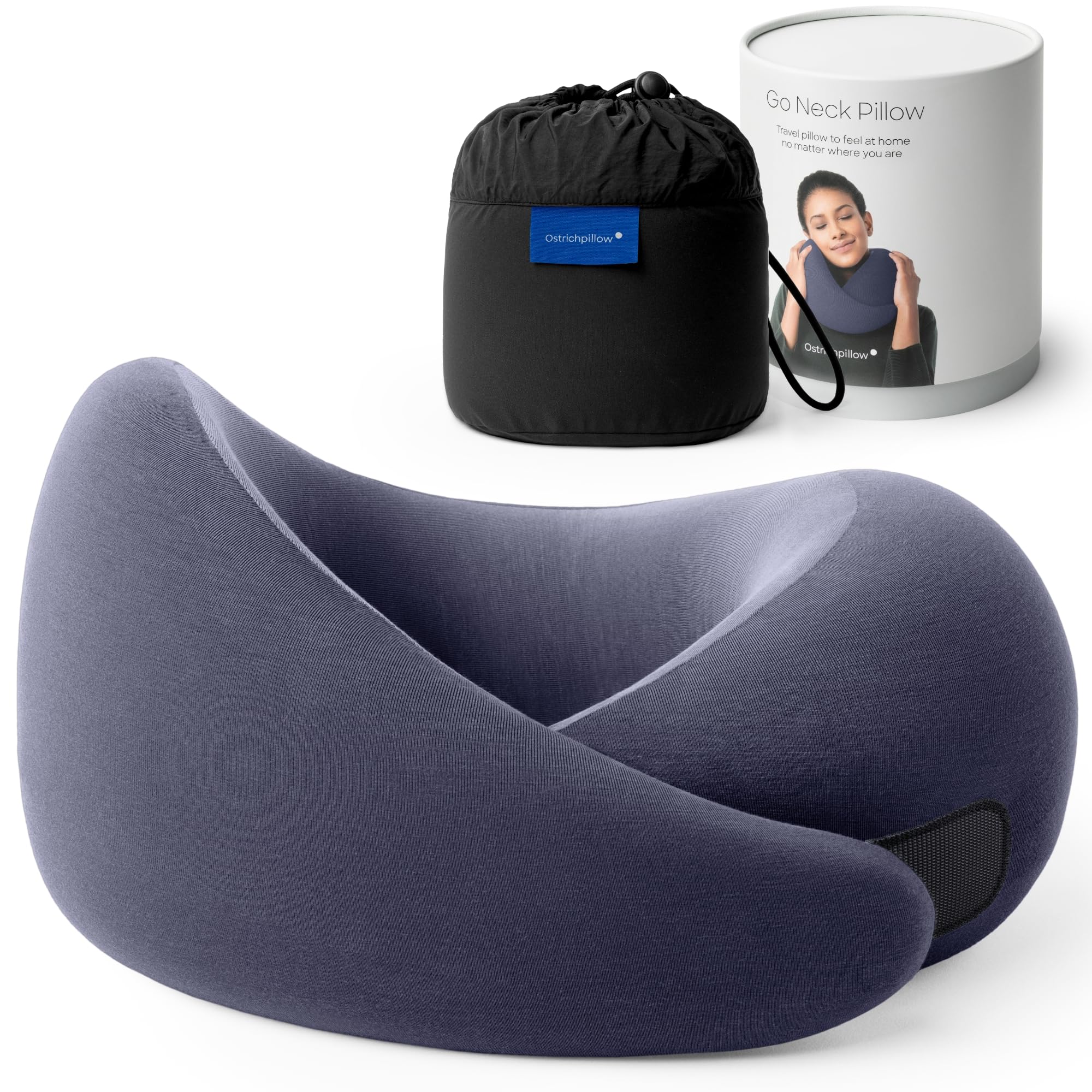 Ostrichpillow GO front view showing full 360° support and compact profile benefit