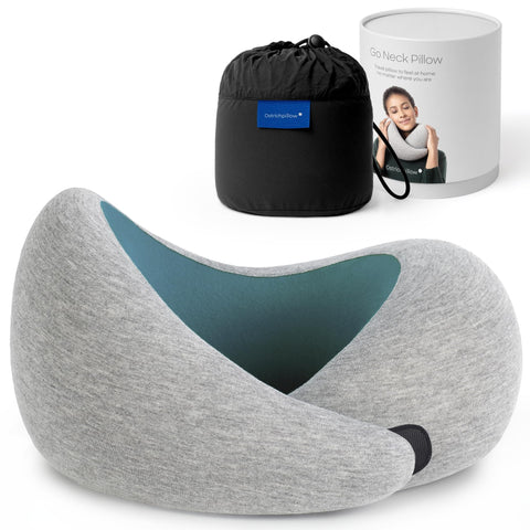 Ostrichpillow showing front view and snug chin support for better rest