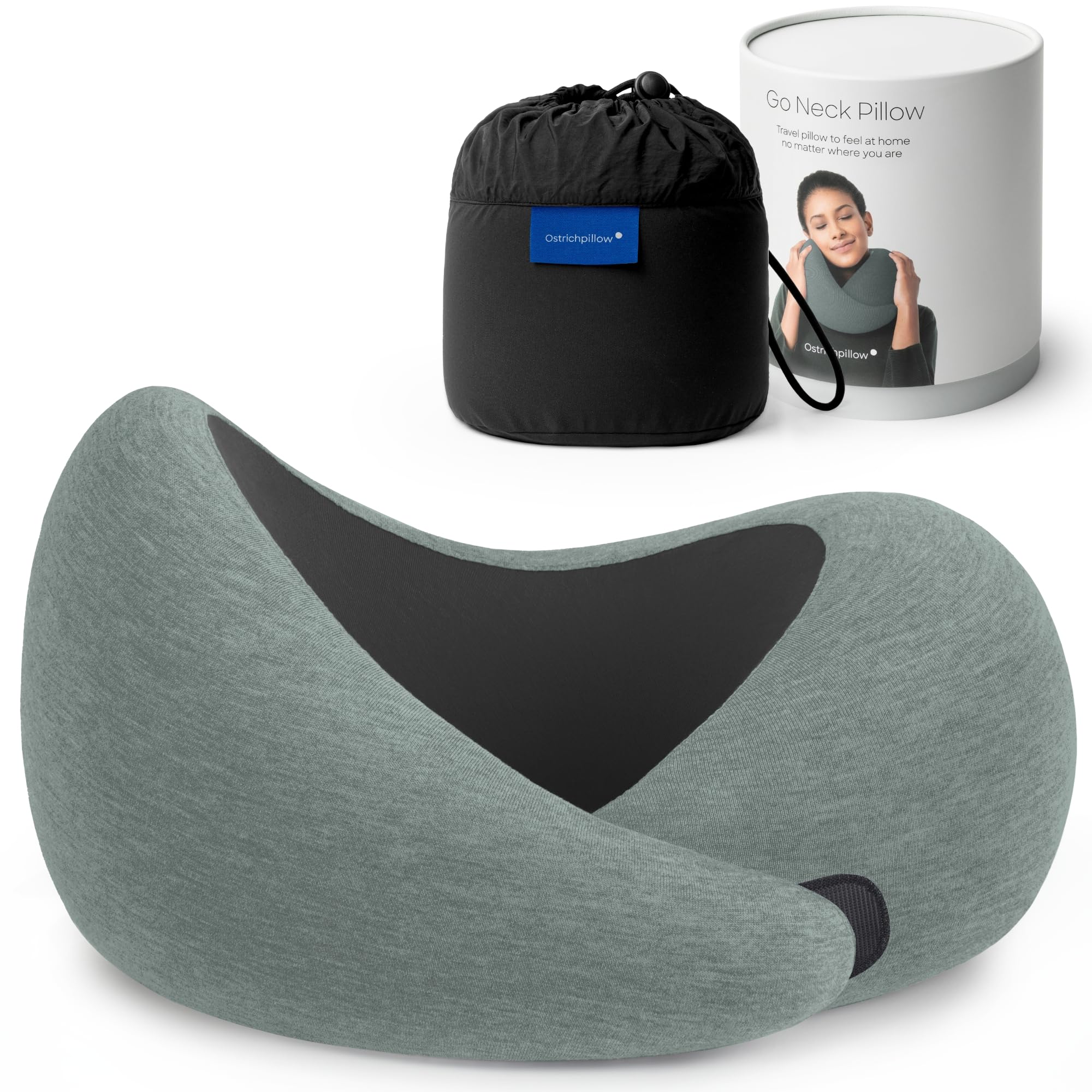 OstrichPillow GO front view showing full 360° support and compact shape