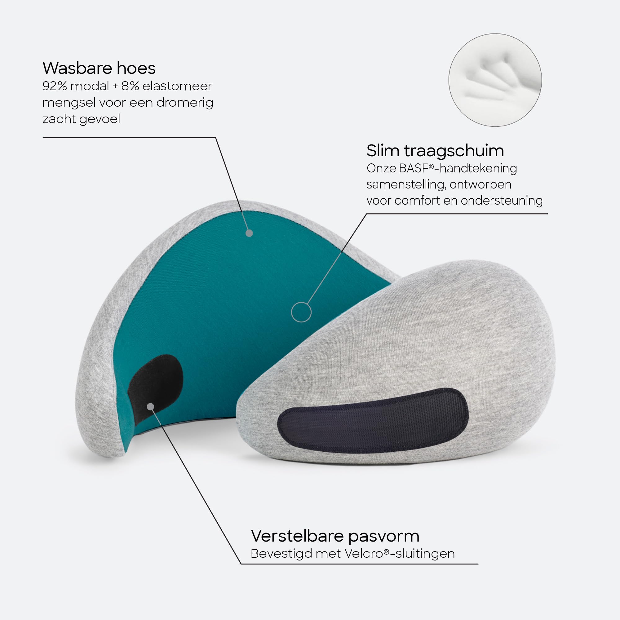 Ostrichpillow asymmetric side detail demonstrating versatile resting positions