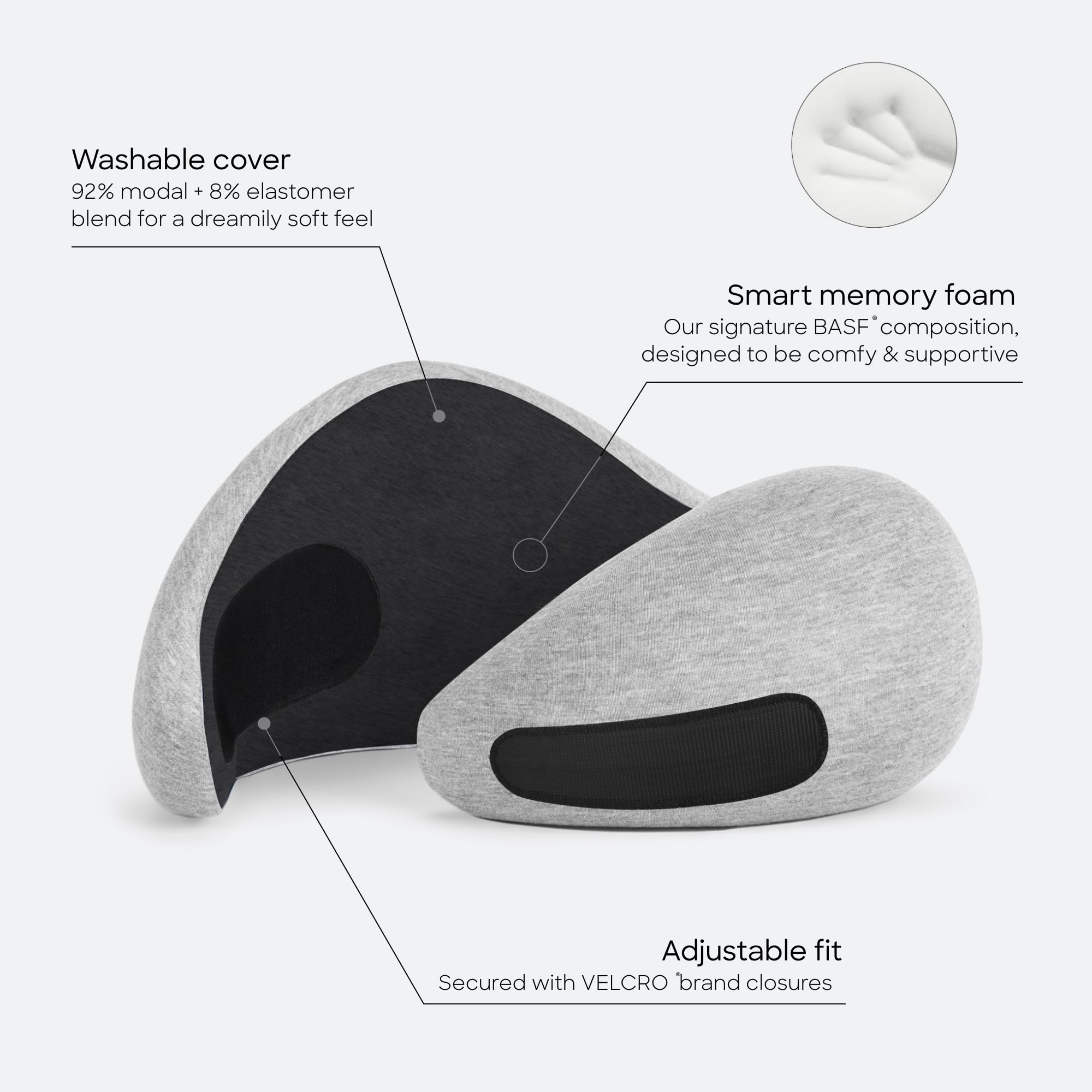 Ostrich Pillow Velcro closure detail for adjustable secure fit