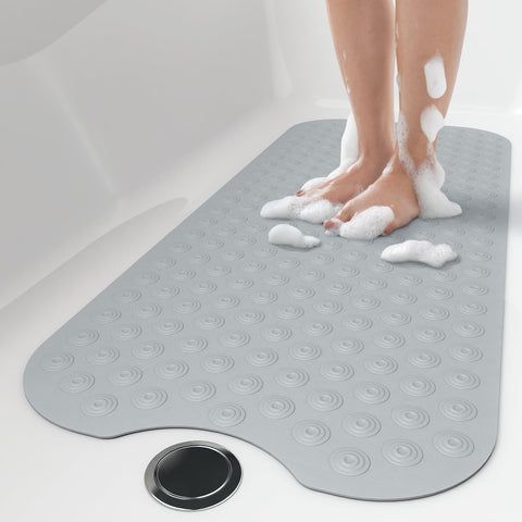 OTHWAY front view of grey bath mat showing full length and coverage benefit