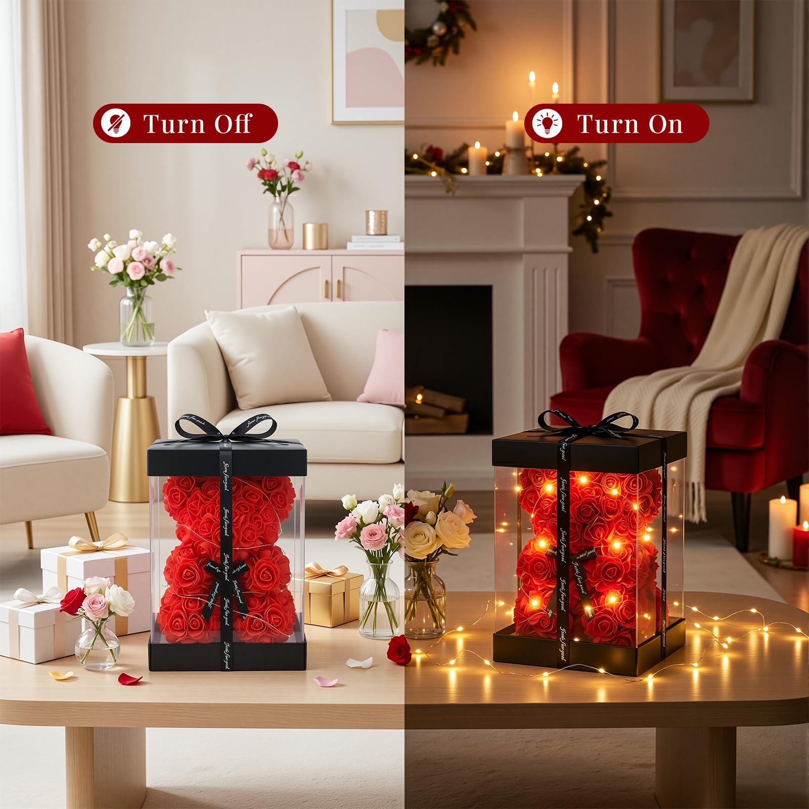 Otlonpe bear lit by LED string creating warm ambient glow for romantic atmosphere
