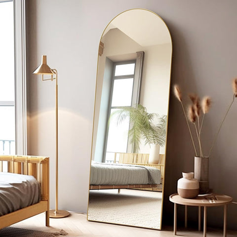 Otlsh arched full length mirror front view showing elegant gold frame and full-body reflection benefit