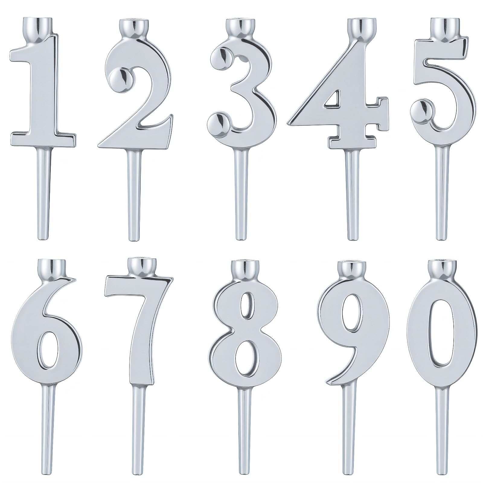 Otoolling front packaging showing ten silver number candleholders and neat layout benefit durability