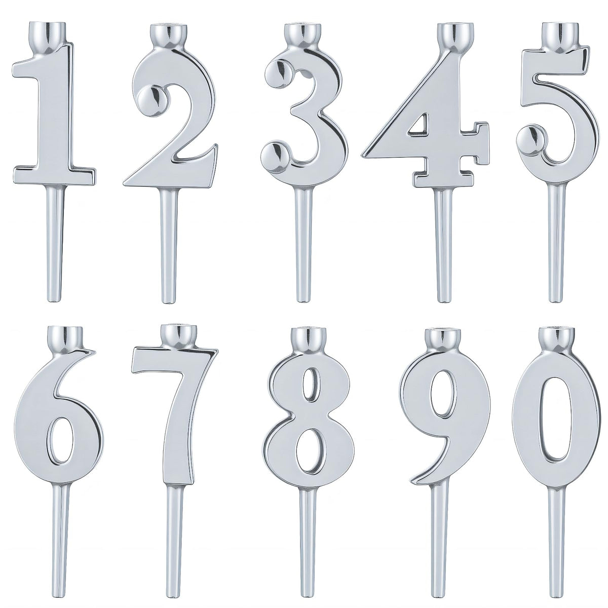 Otoolling front packaging showing ten silver number candleholders and neat layout benefit durability