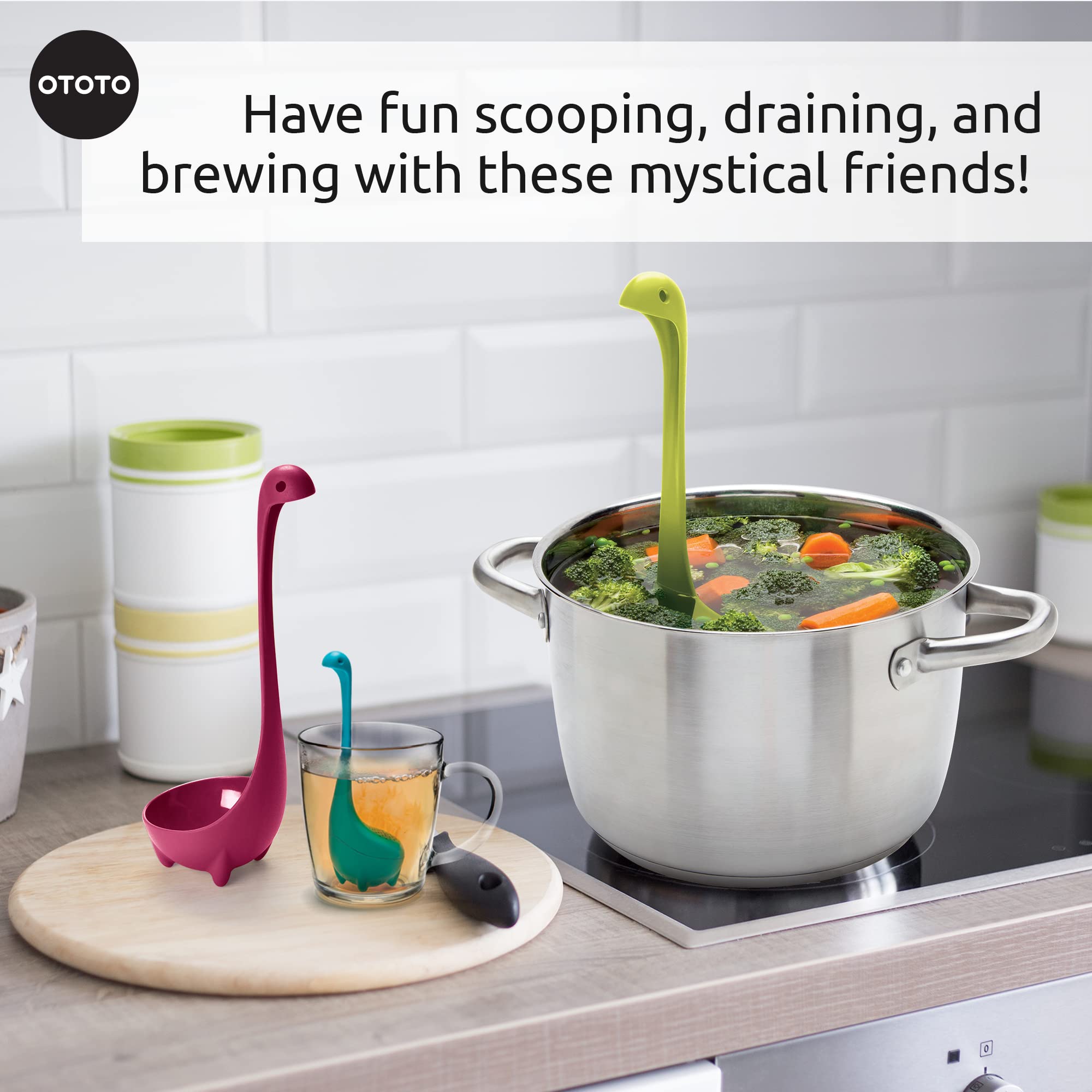 OTOTO Nessie set beside spoon for scale displaying compact, space-saving size