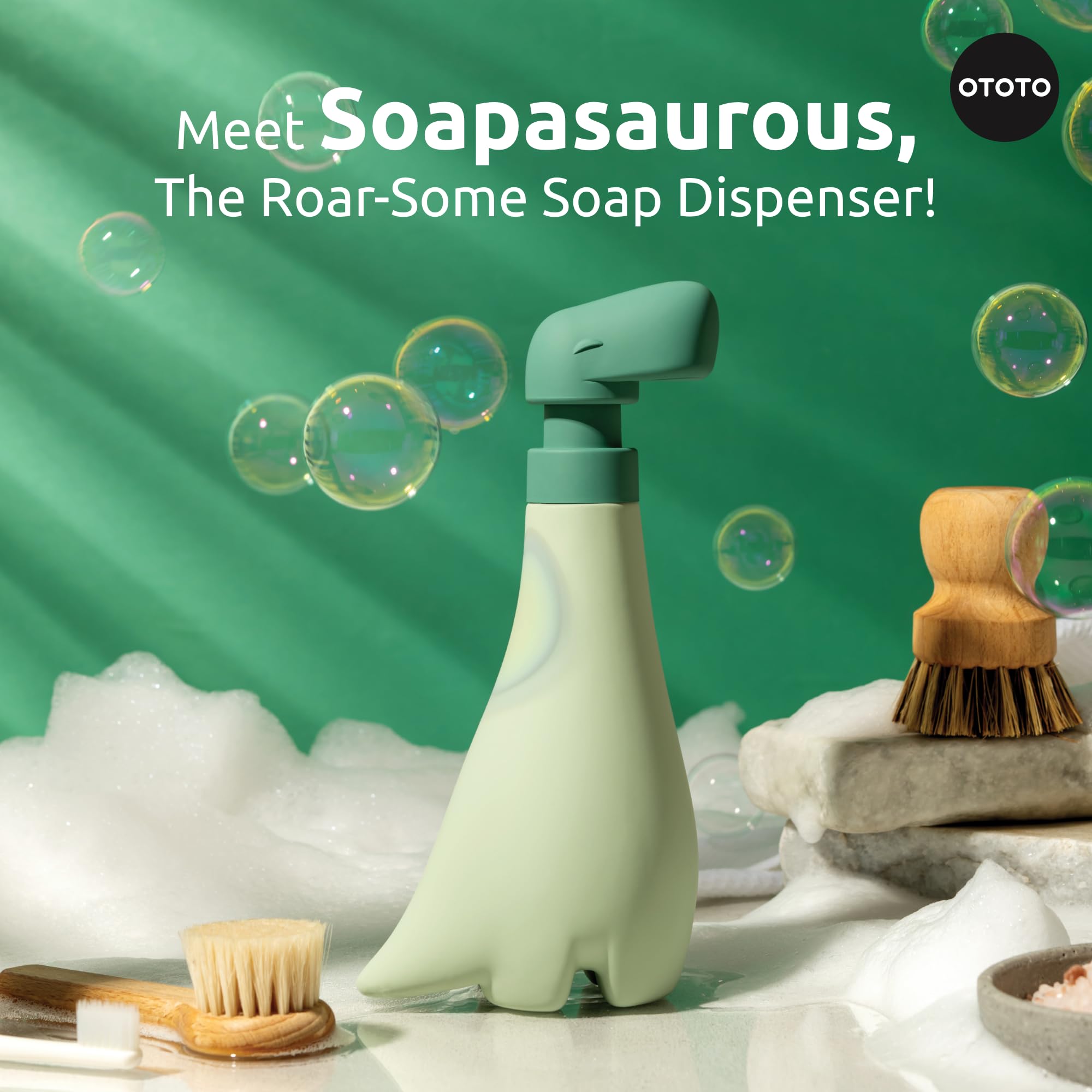 OTOTO Soapasaurous on kitchen counter dispensing dish soap for quick cleanup
