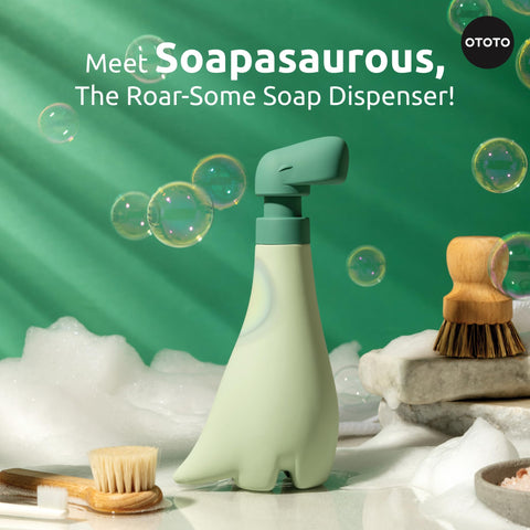 OTOTO Soapasaurous on kitchen counter dispensing dish soap for quick cleanup