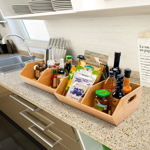 otovioia stacked bamboo bins on countertop saving space and creating tidy look