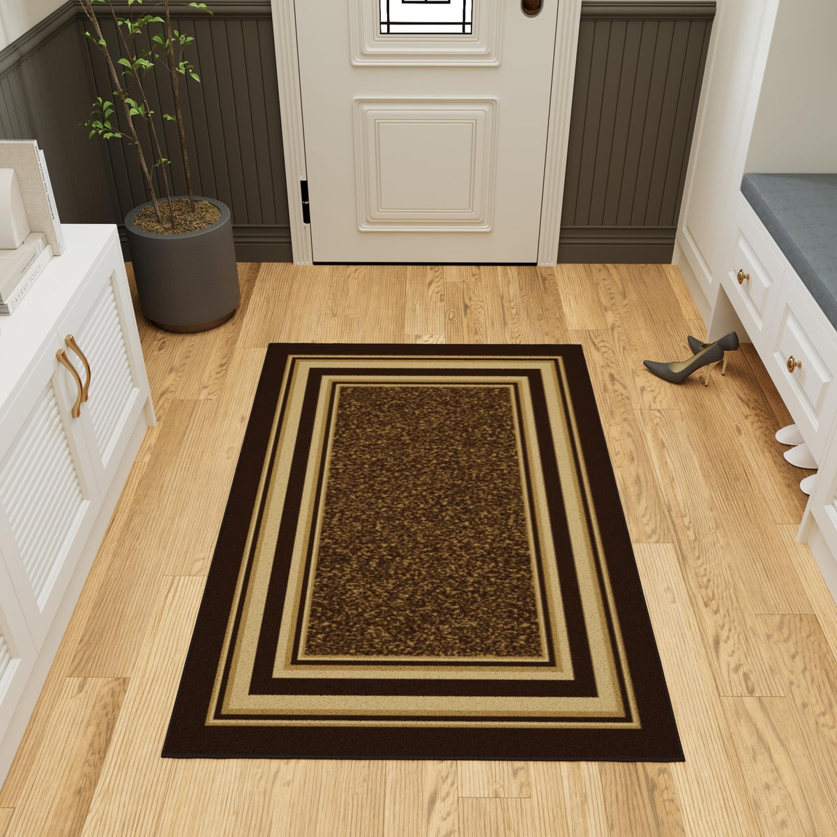Ottomanson front view of 3x5 rug showing framed border and compact size for small spaces