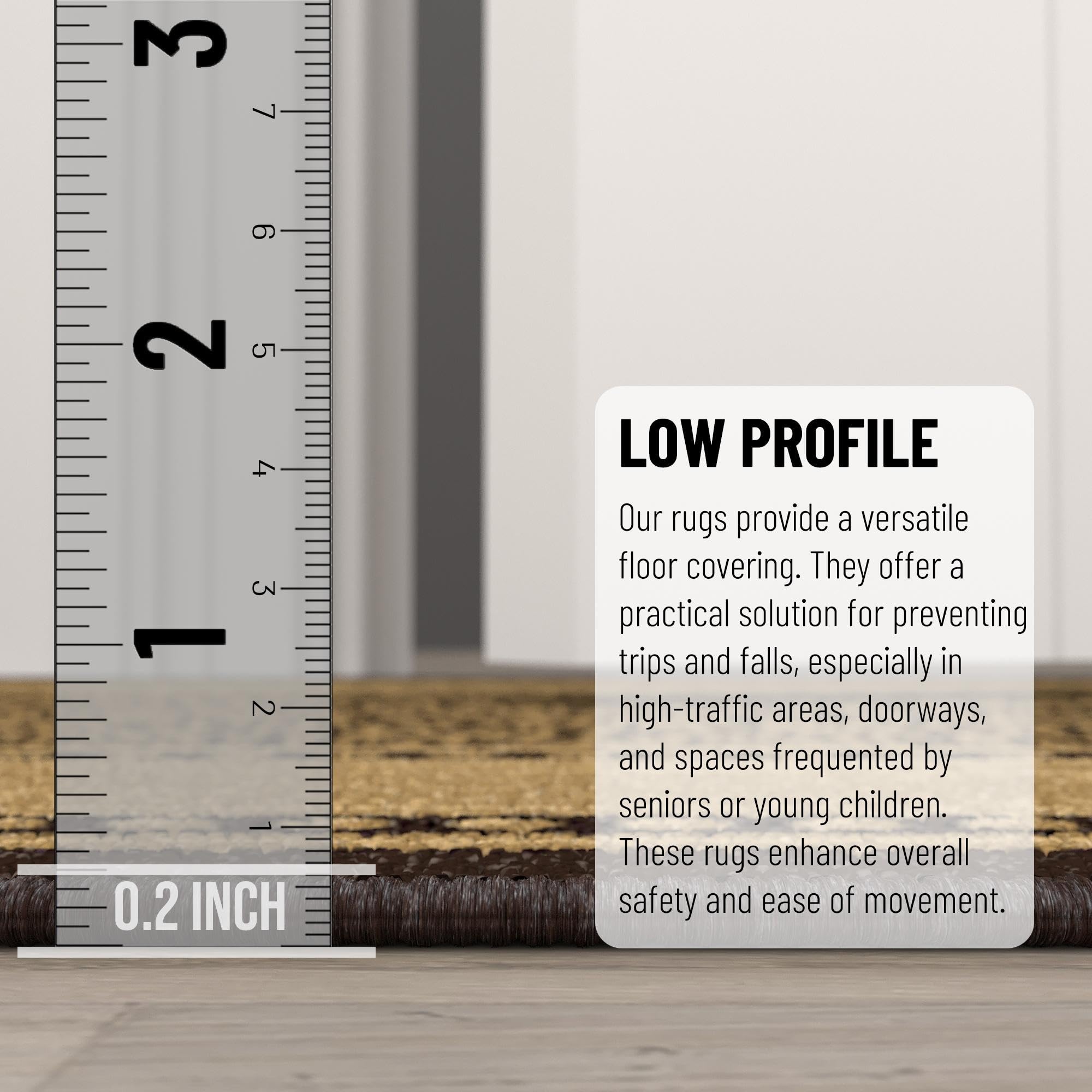 Ottomanson low pile edge profile showing thin height for door clearance