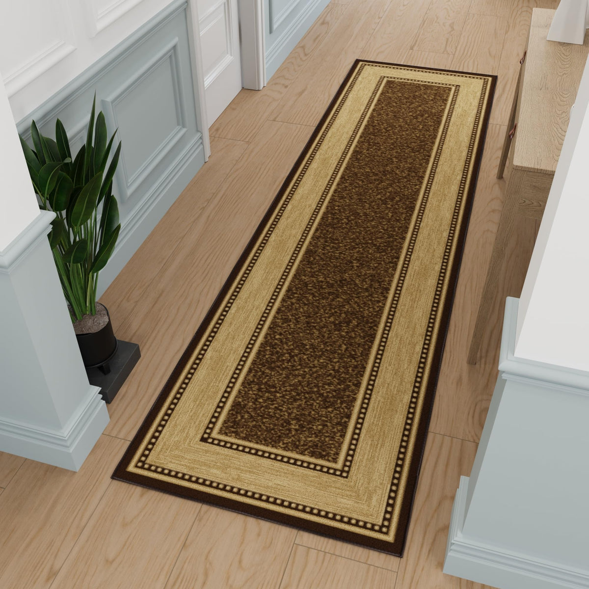 Ottomanson runner front view showing full length and border design for style