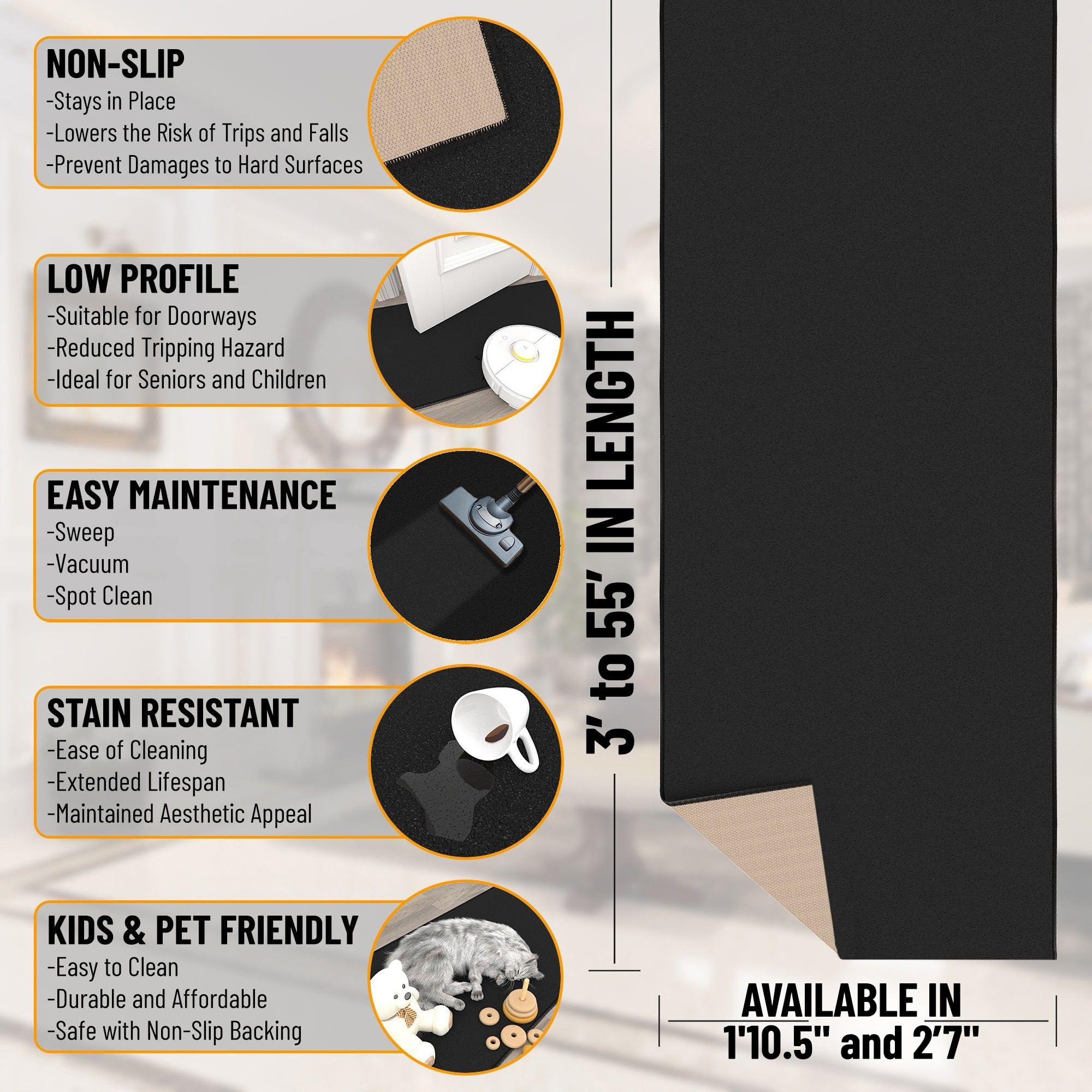 Ottomanson close-up of low-profile pile showing slim 0.2 inch height for door clearance