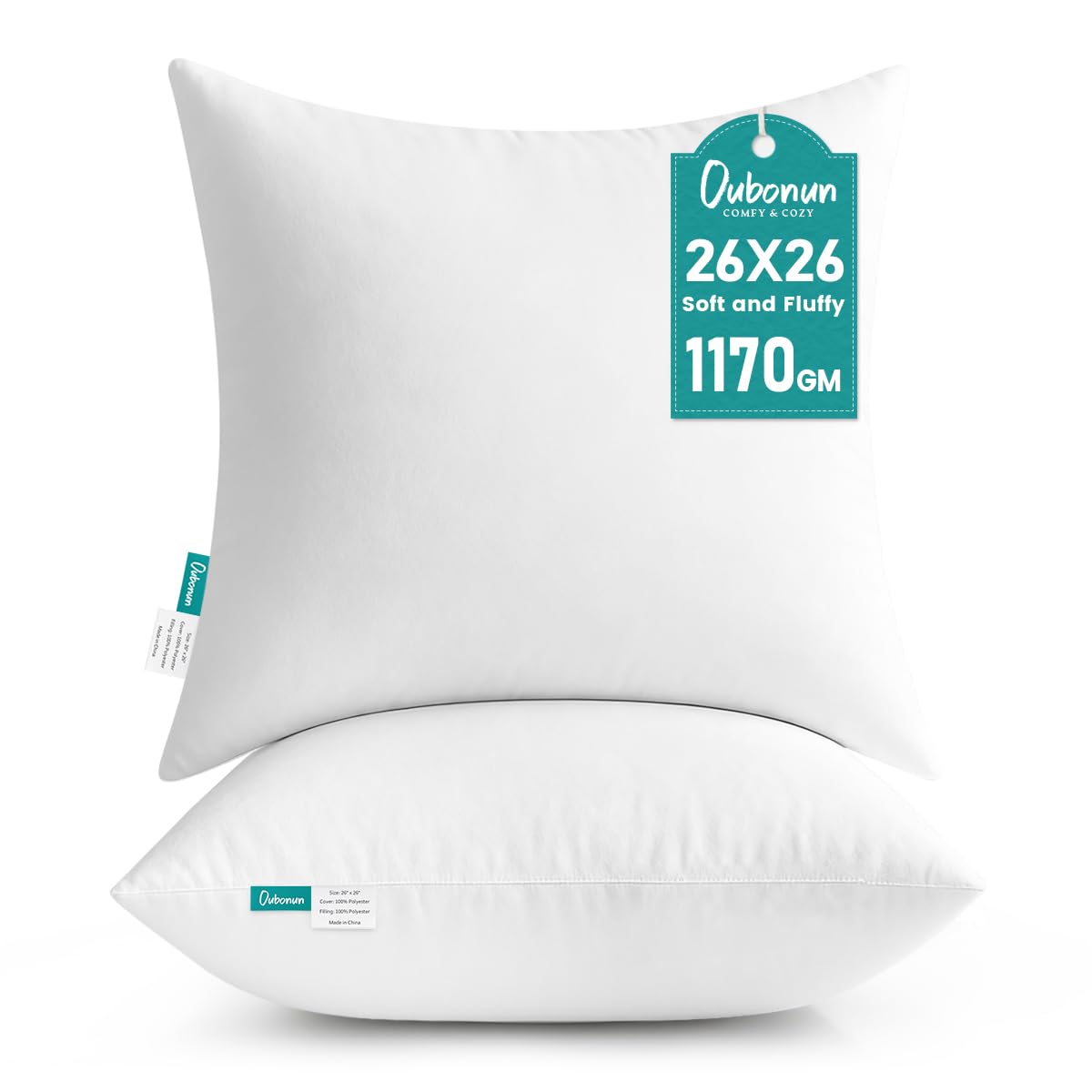 Oubonun front view of two 26x26 inserts showing crisp shape and ready-to-use comfort