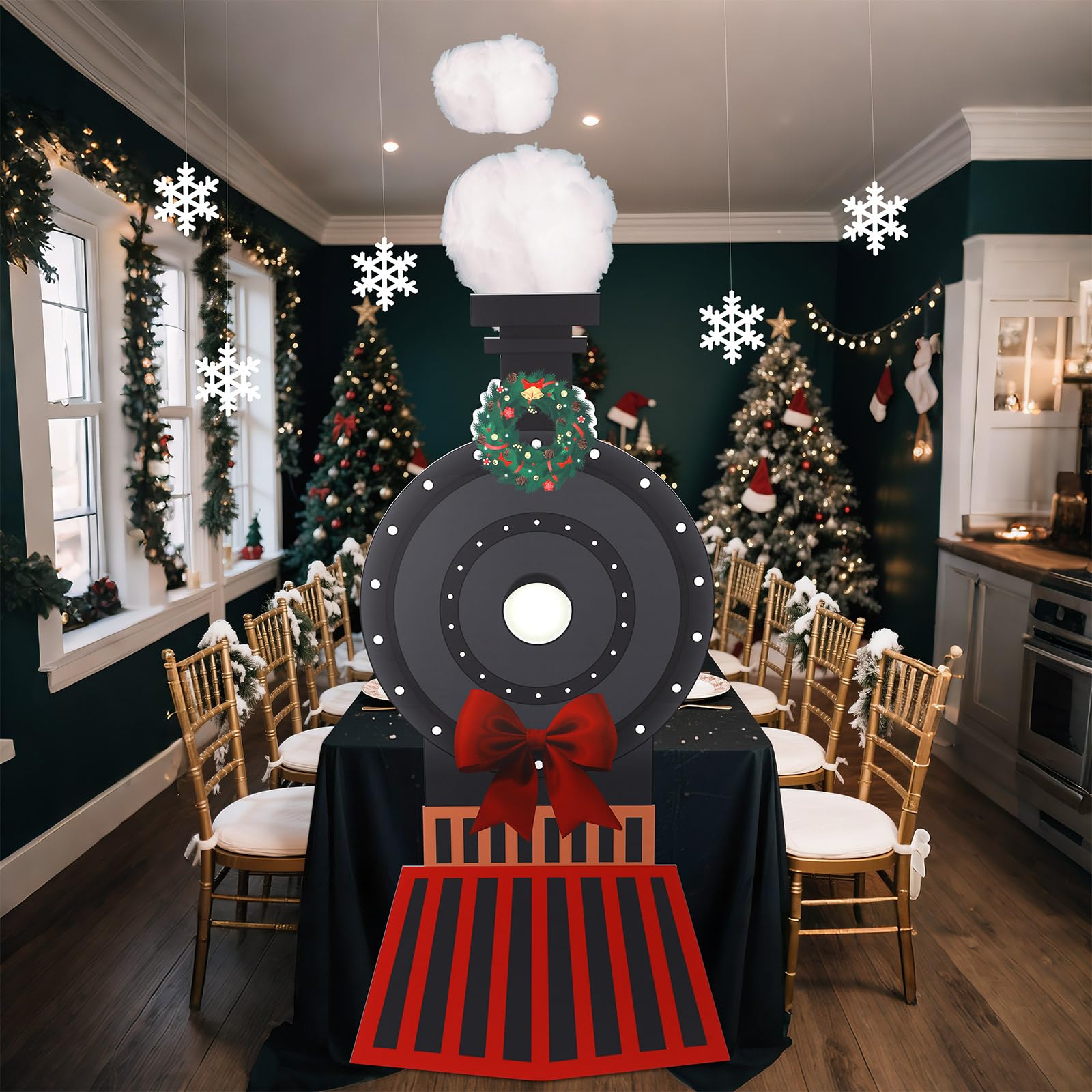 Oudain train set on dining table creating immersive festive centerpiece
