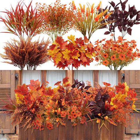 Ouddy Decor front packaging showing full 24-piece fall mum set and seasonal benefit