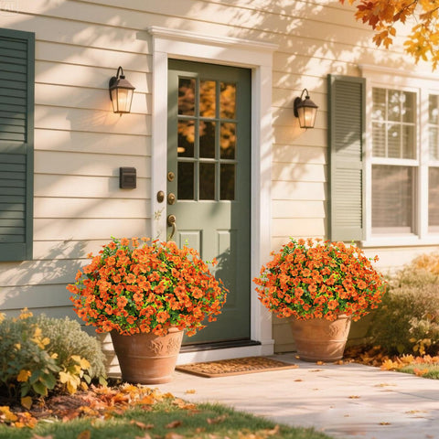 Ouddy Decor planter display on porch adding autumn curb appeal