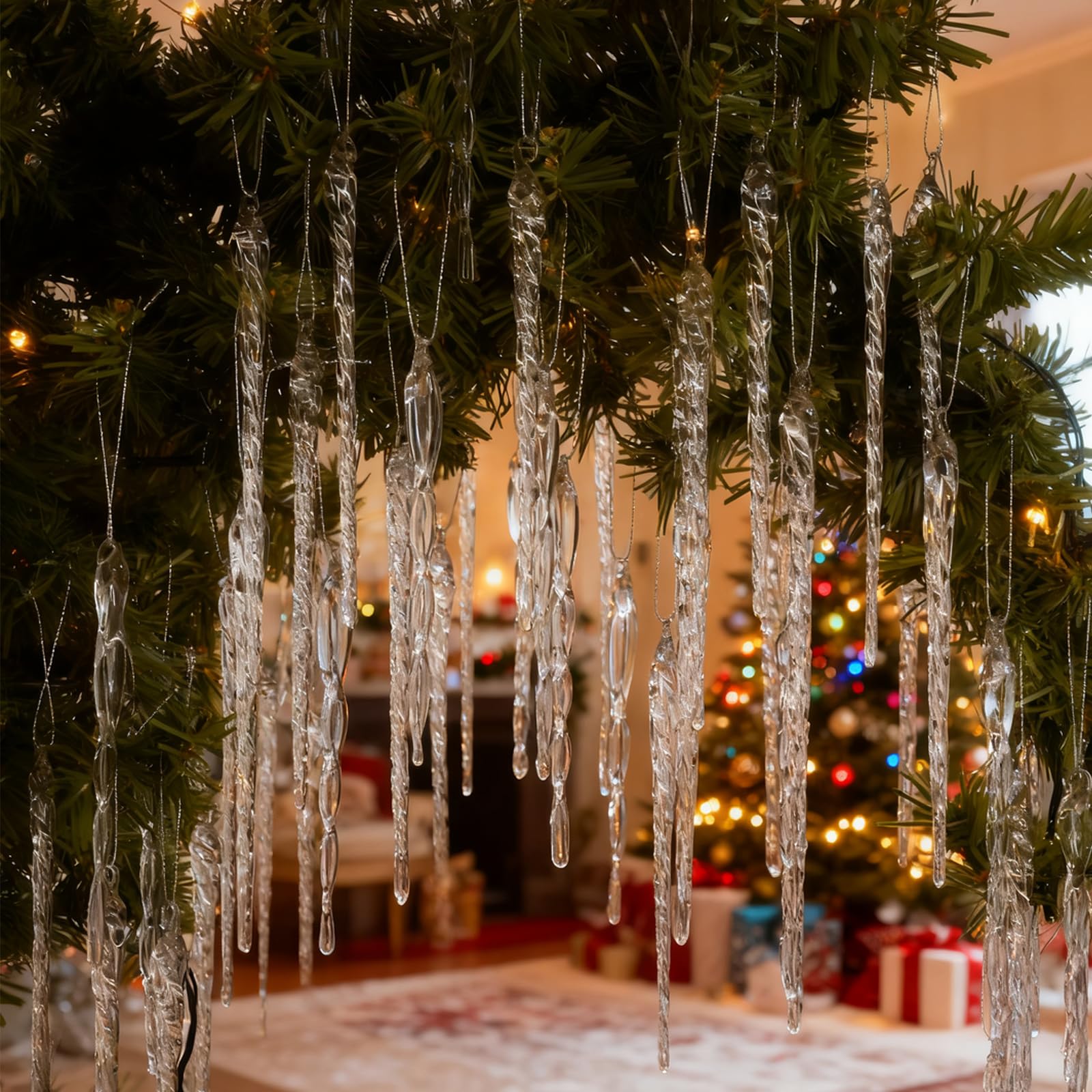 OuMuaMua icicles reflecting Christmas lights for sparkling ambient lighting