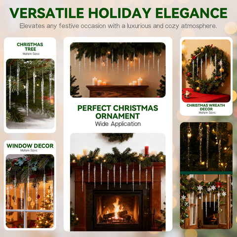 OuMuaMua icicles styled on mantel and garland for elegant holiday staging