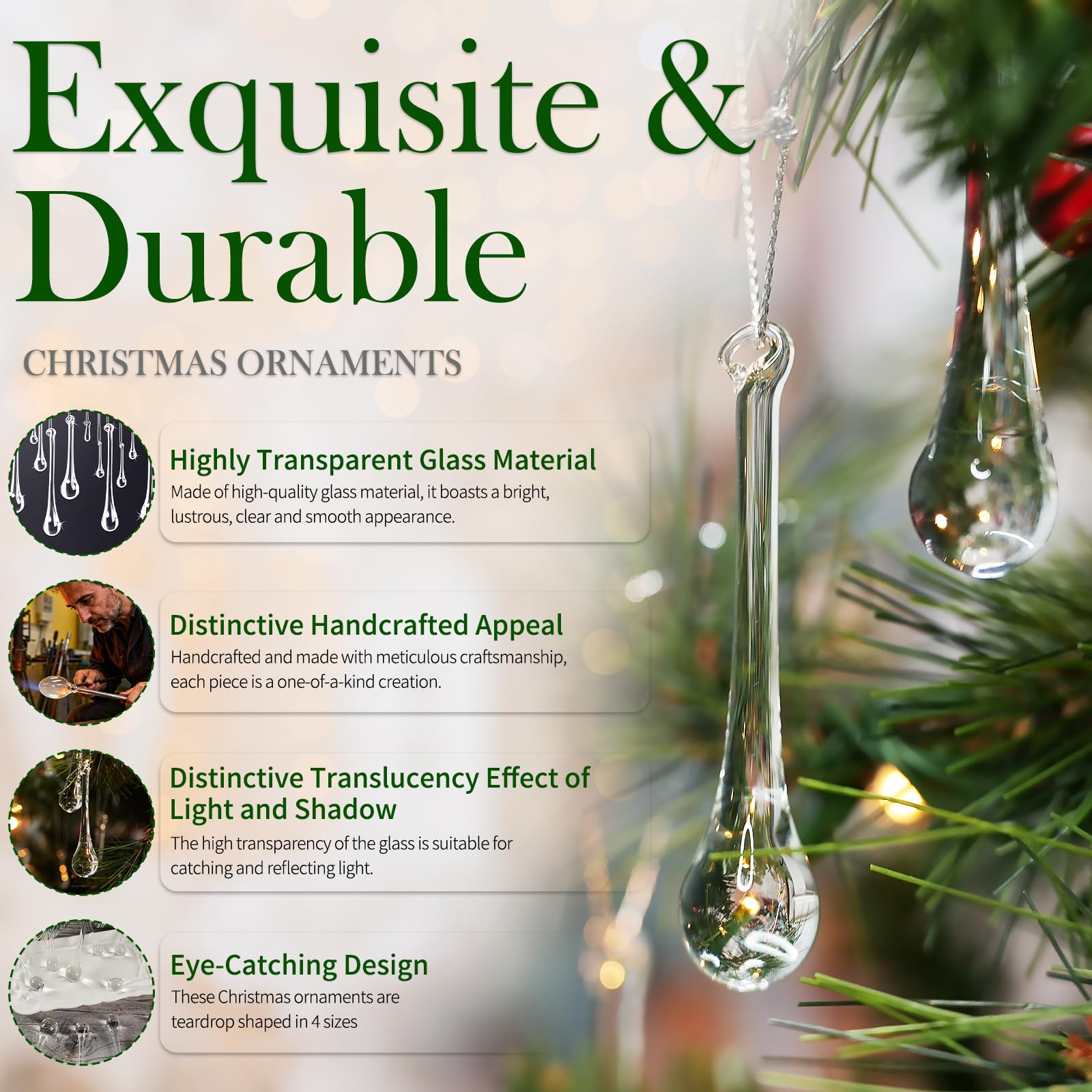 OuMuaMua icicle collection on a lit Christmas tree adding subtle scattered reflections