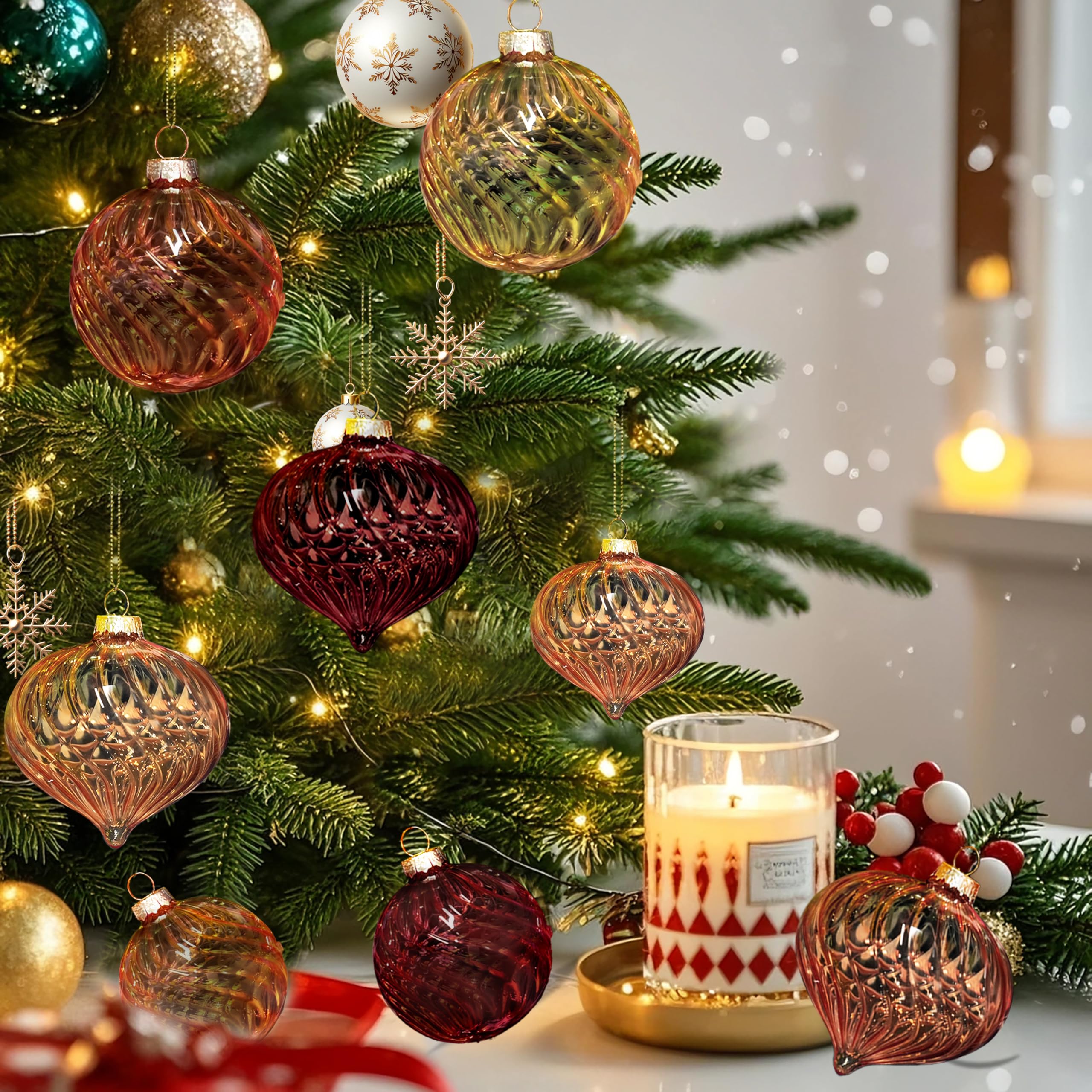 OuMuaMua textured glass catching tree lights to add warm highlights and dimension
