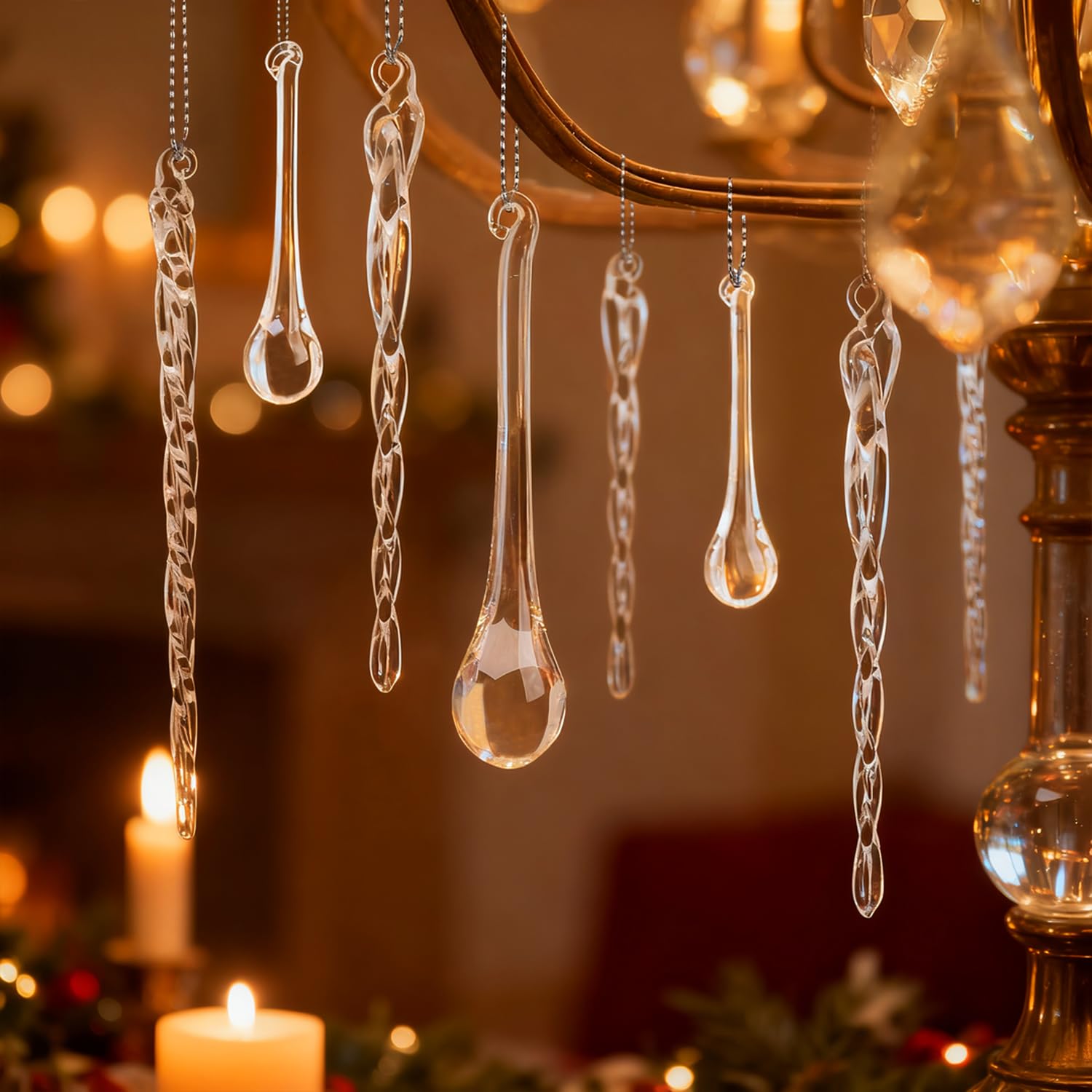 OuMuaMua close-up of glass icicle highlighting clear sparkle and light reflection benefit