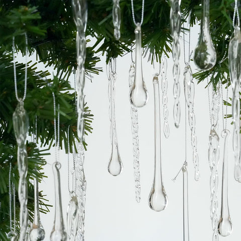 OuMuaMua icicles and teardrops styled on a garland and wreath for seasonal accenting