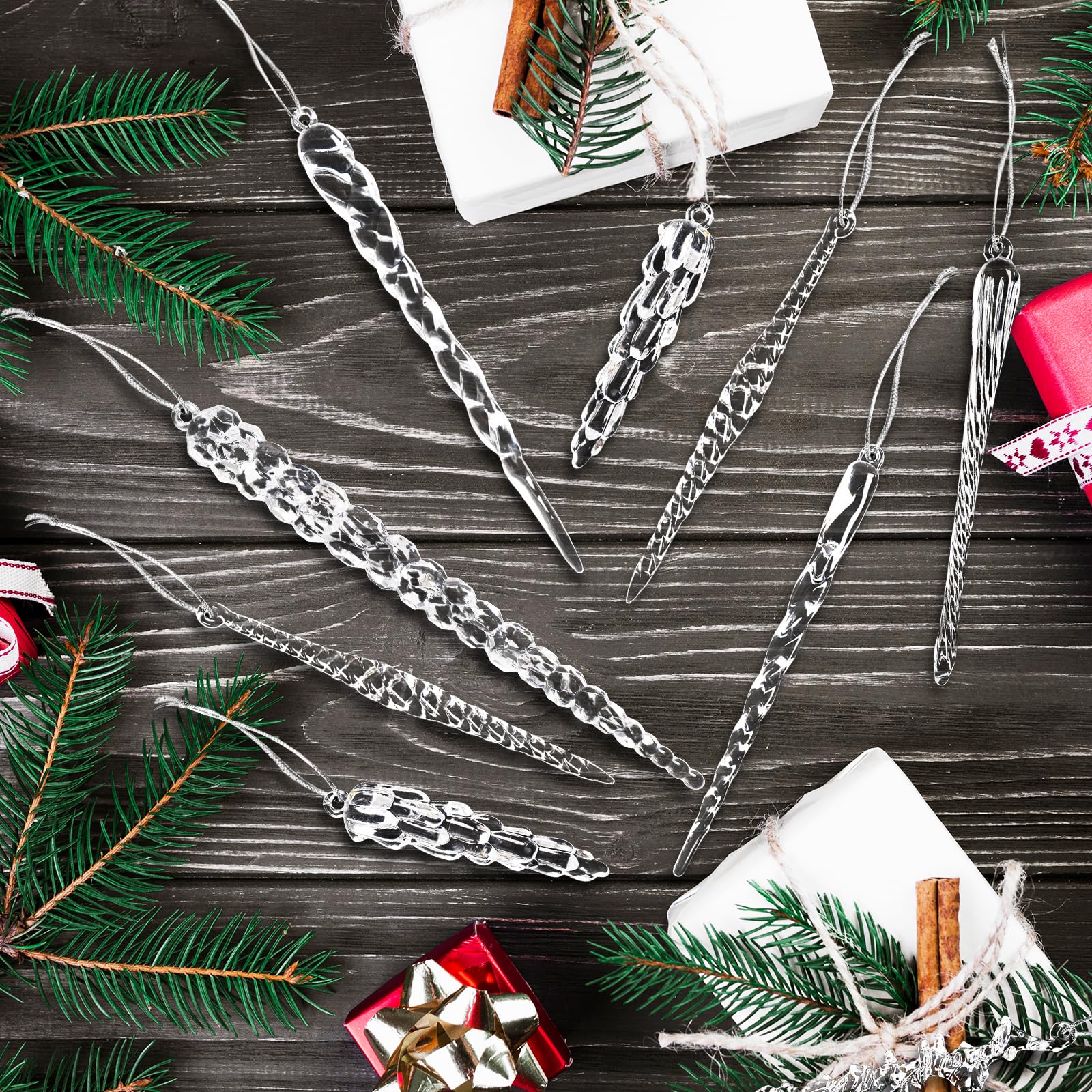 OuMuaMua icicles on wreath and garland creating cohesive winter decor