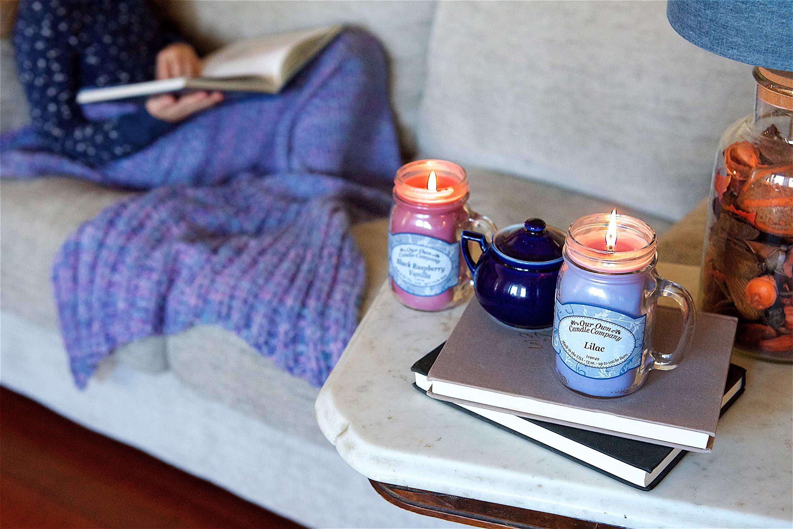 Our Own Candle Company clear label showing scent names and jar detail for easy selection