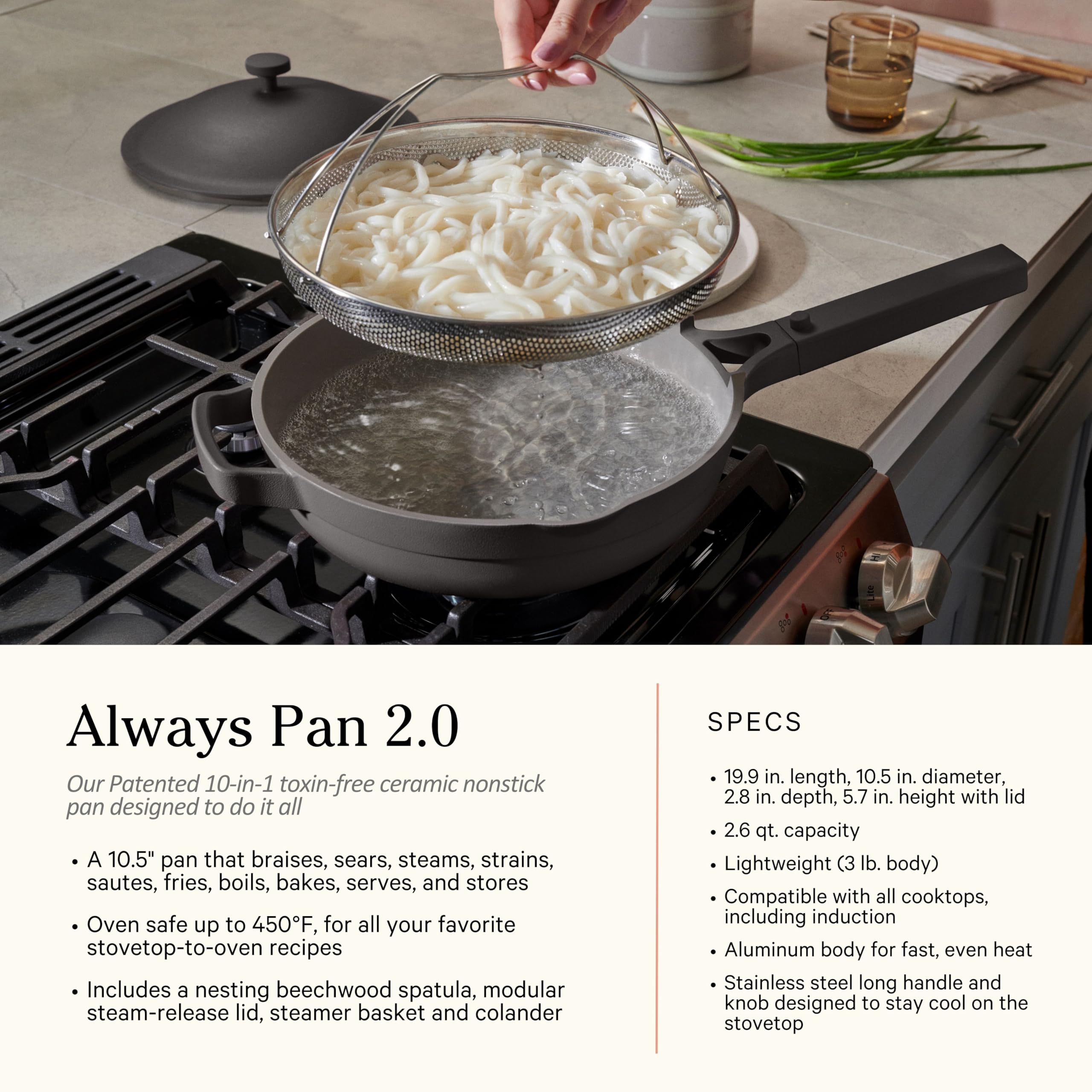 Our Place Always Pan 2.0 close-up showing ceramic surface for easy release and simple cleanup