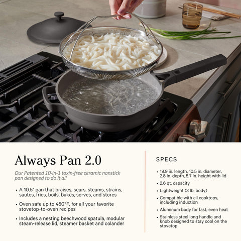 Our Place Always Pan 2.0 close-up showing ceramic surface for easy release and simple cleanup