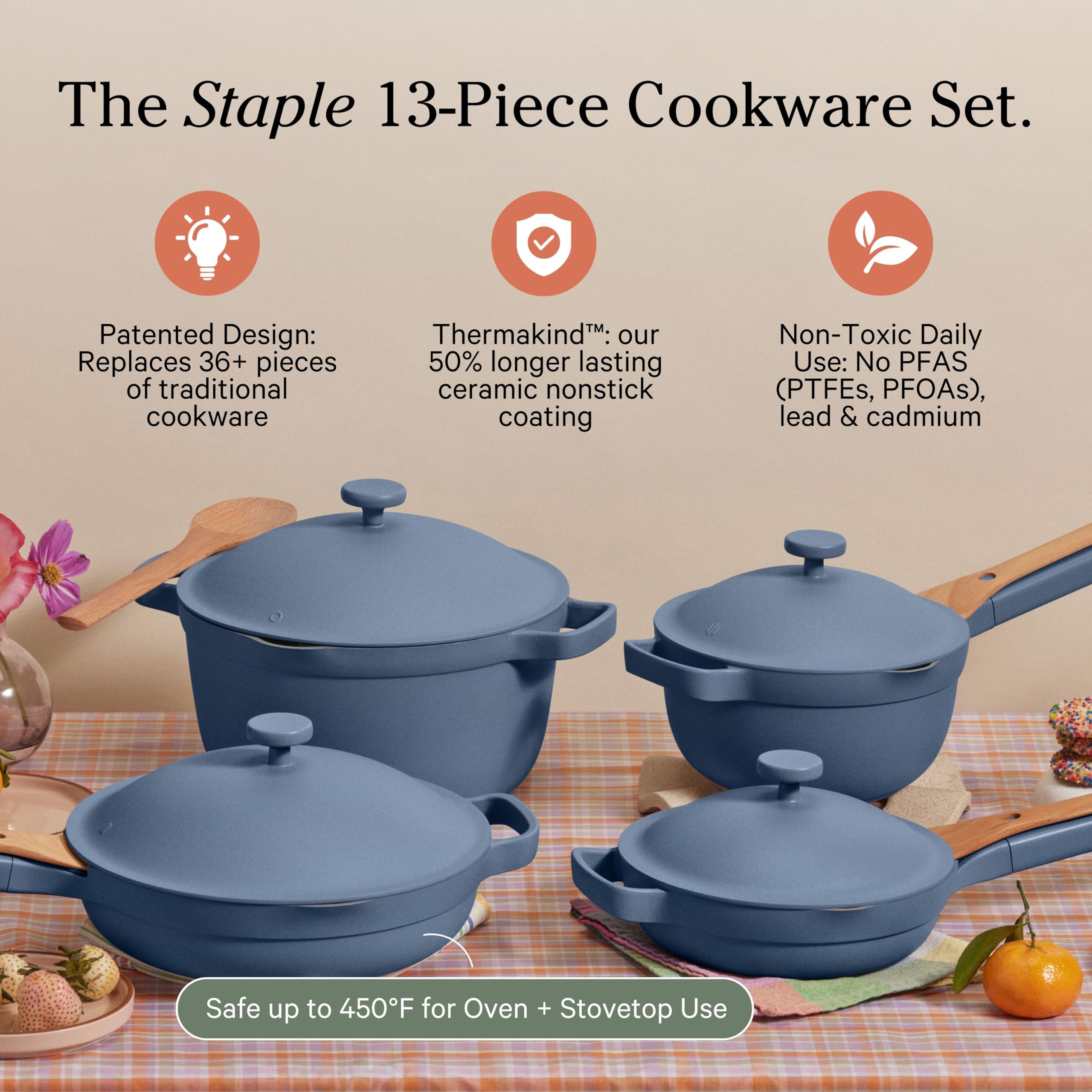 Our Place Always Pan close-up of ceramic surface demonstrating easy release