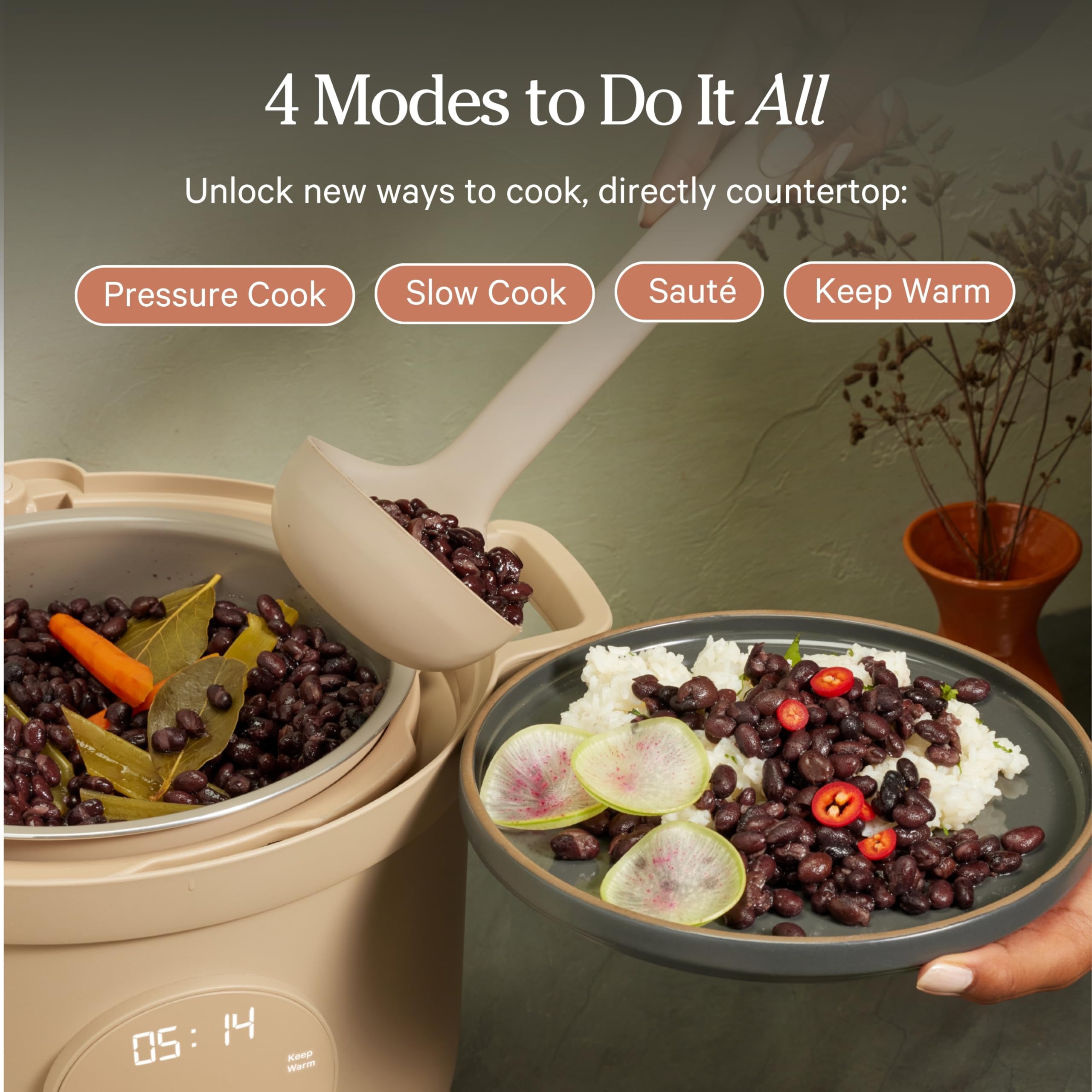 Our Place Dream Cooker ceramic inner pot closeup highlighting nonstick surface for easy cleaning