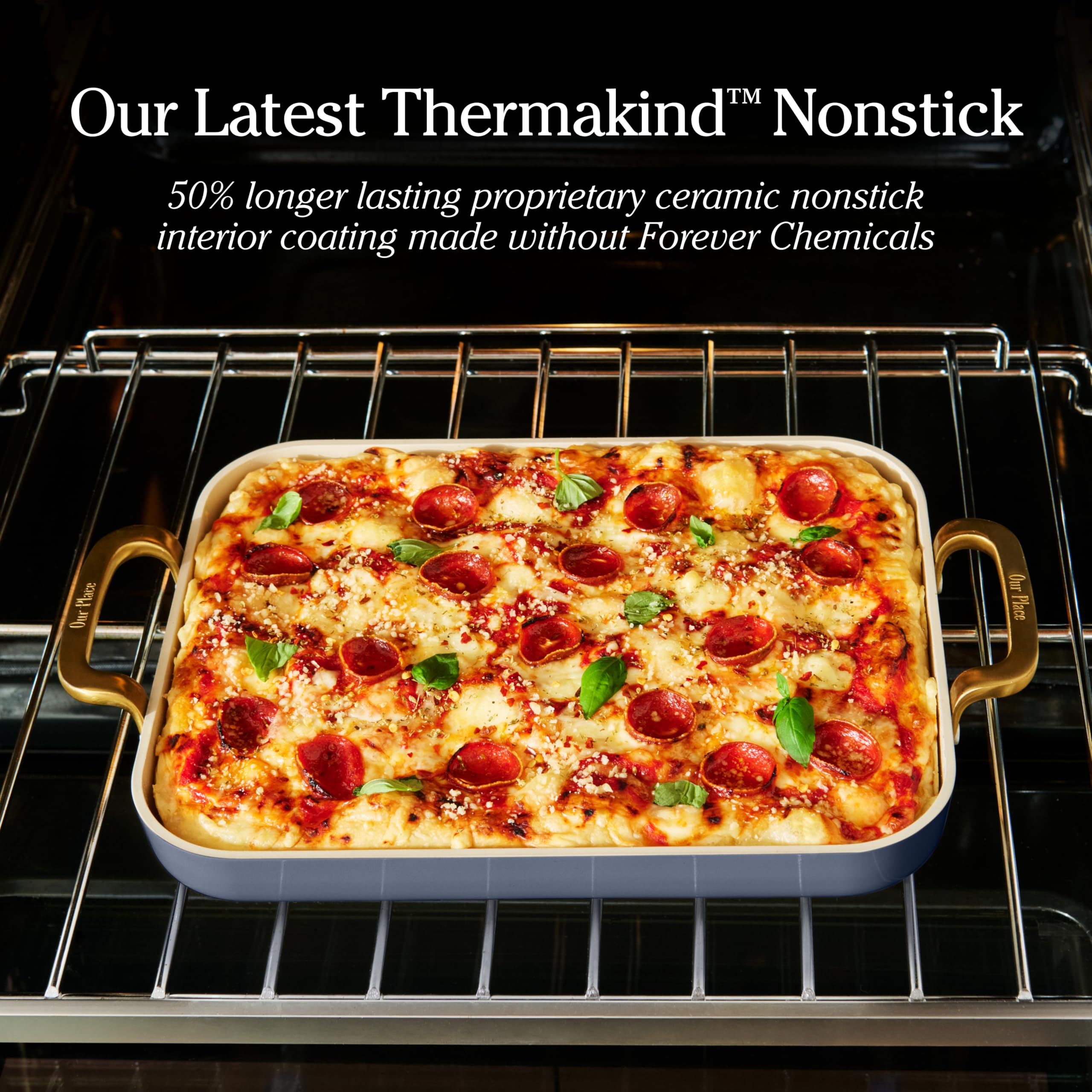 Our Place Thermakind ceramic surface close-up showing smooth nonstick release
