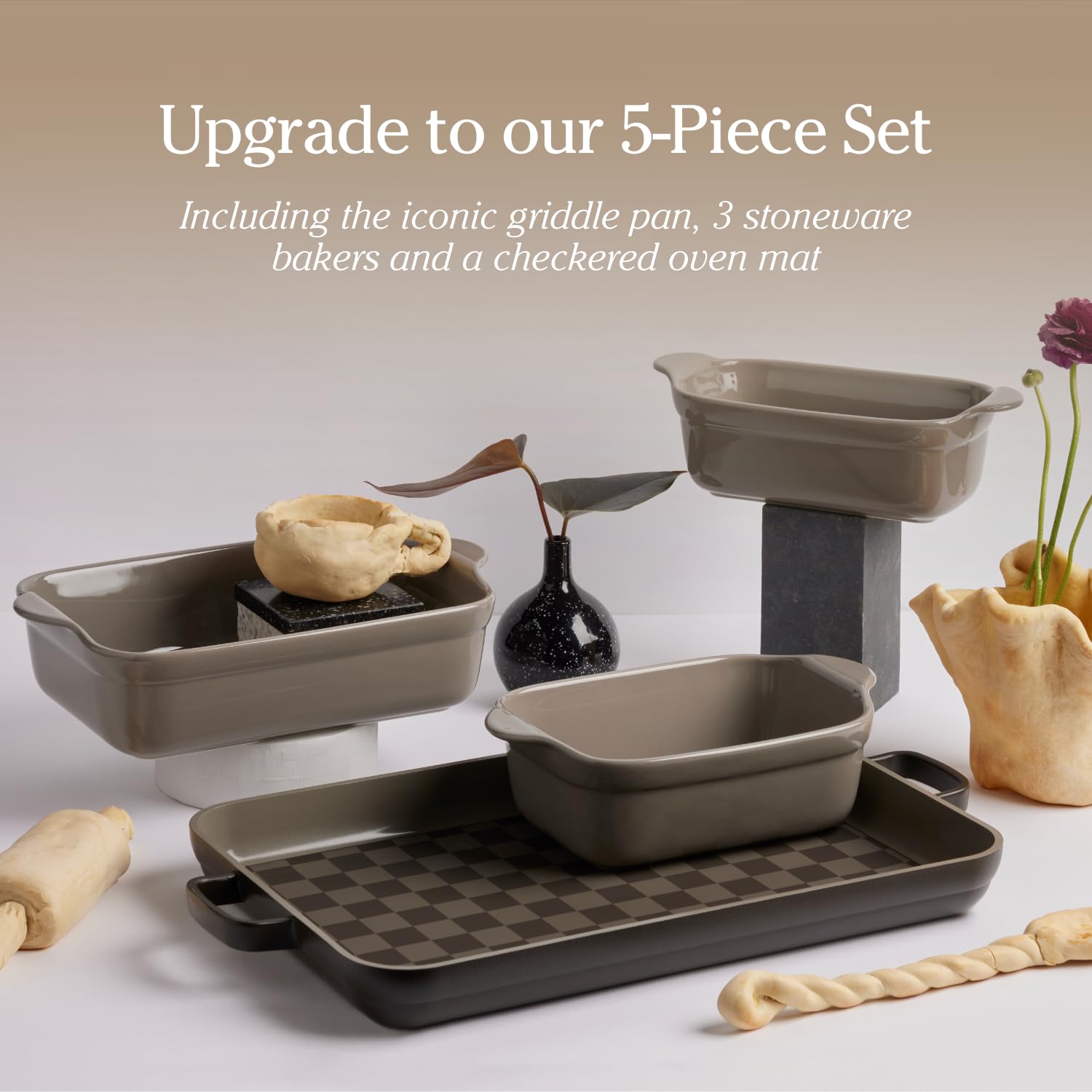 Our Place pan next to utensils showing size and easy maneuverability