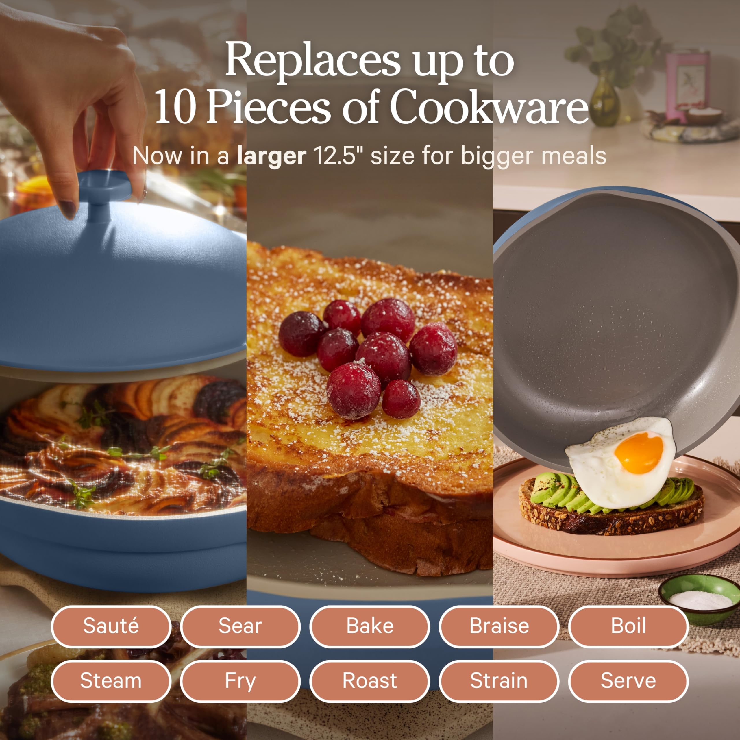 Our Place nesting beechwood spatula stored on handle for tidy serving benefit