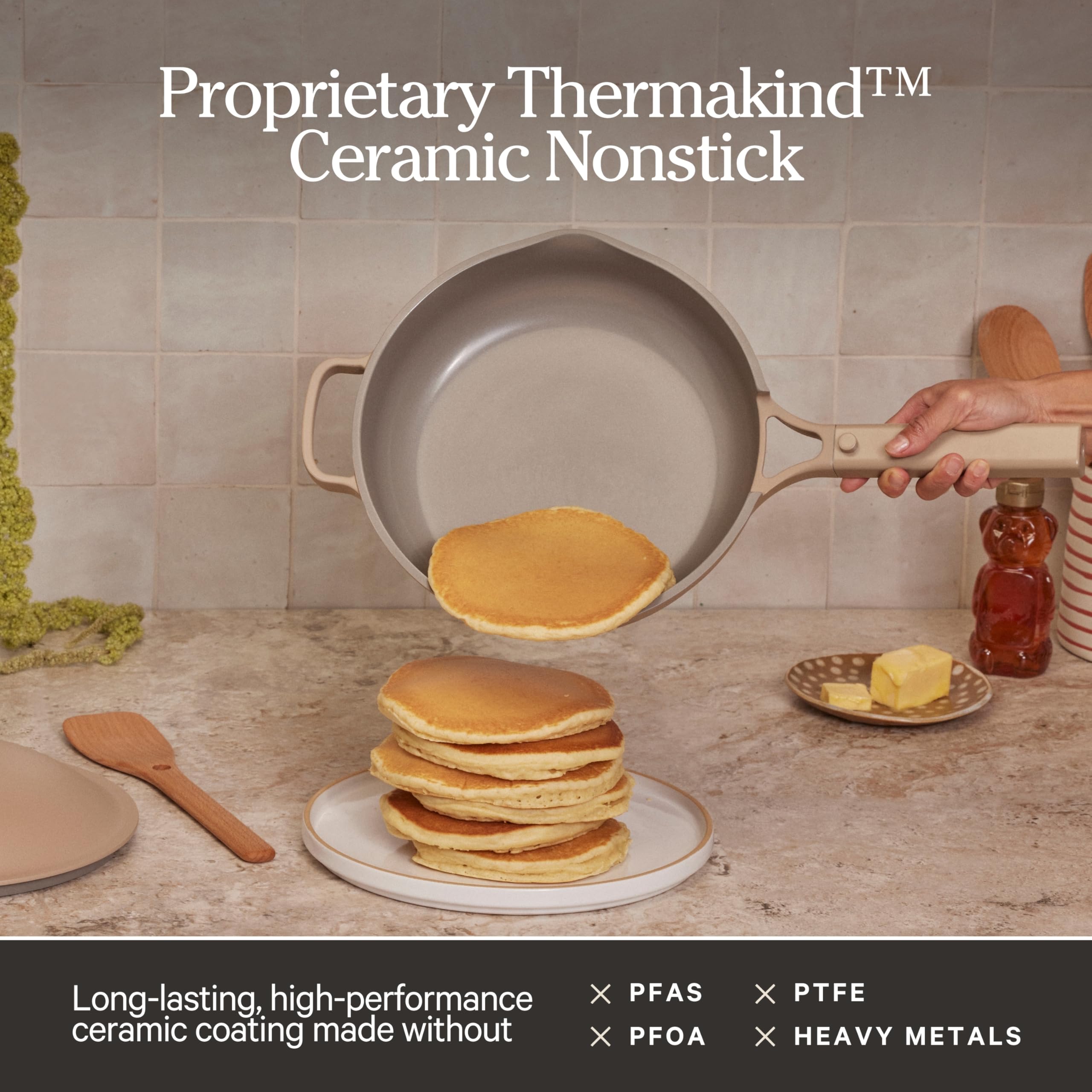 Our Place ceramic coating close-up highlighting nonstick release benefit