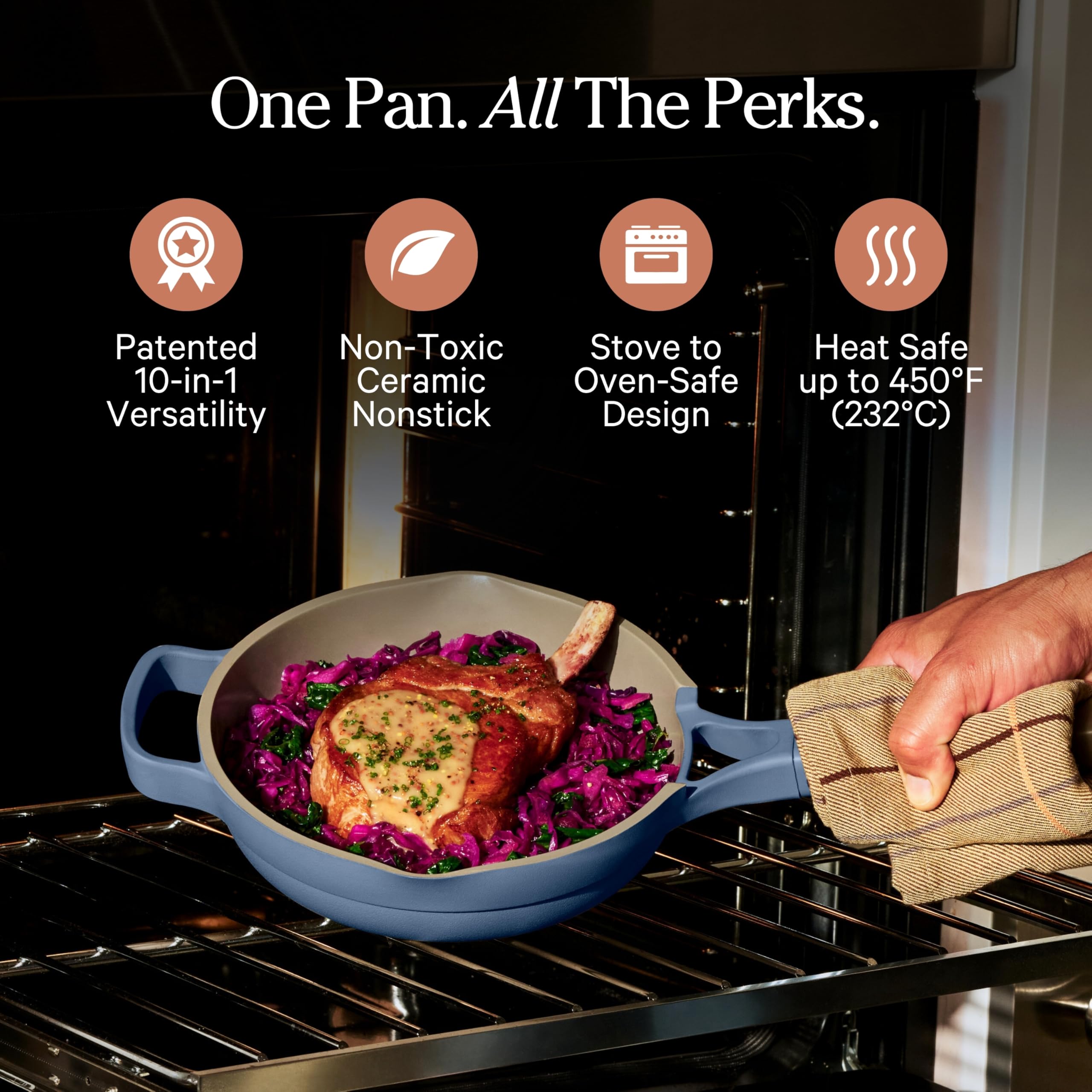 Our Place ceramic nonstick surface close-up highlighting smooth texture for easy release