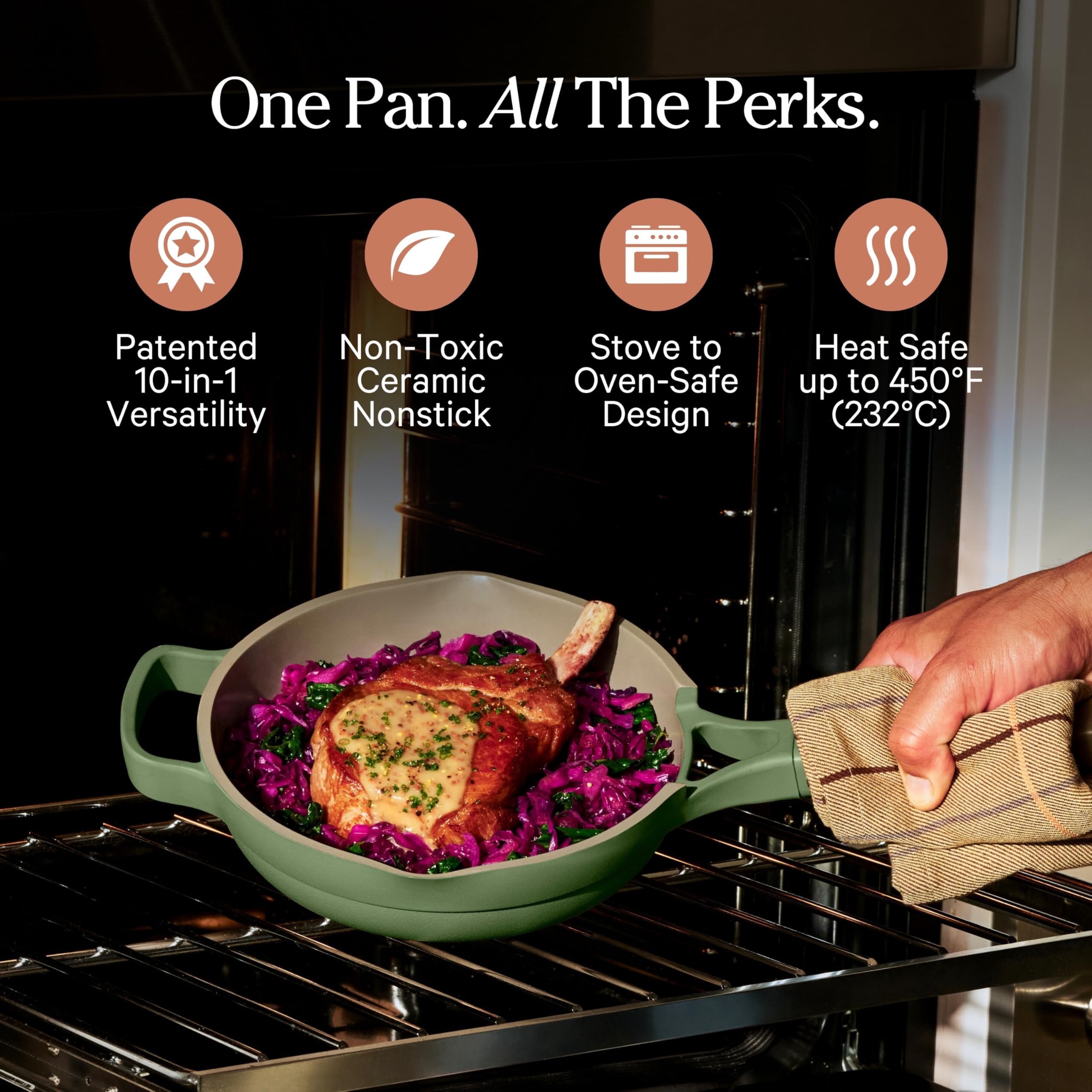 Our Place mini always pan with domed lid illustrating steam-control advantage